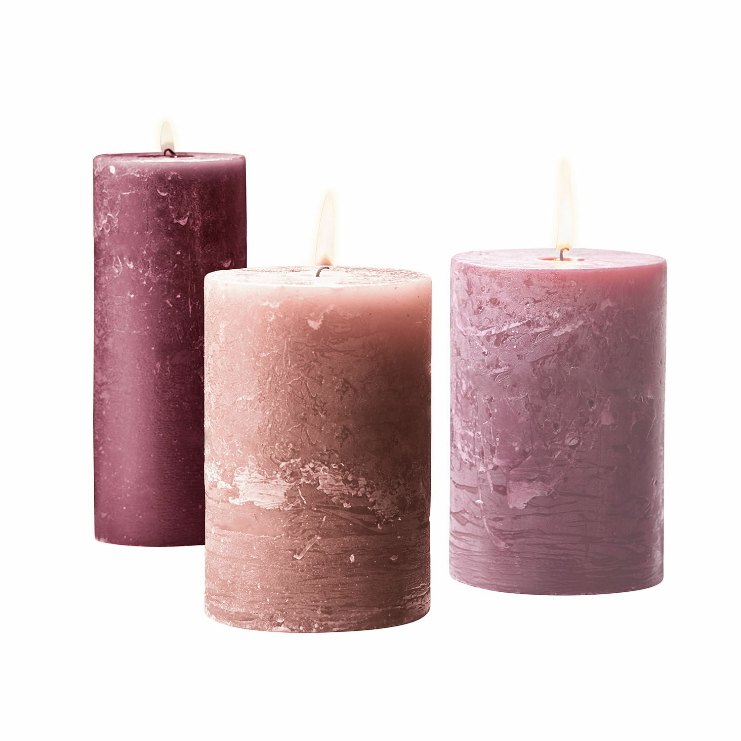 Set de 3 velas rosas Salis de cera con textura rústica, decoración y ambiente relajante