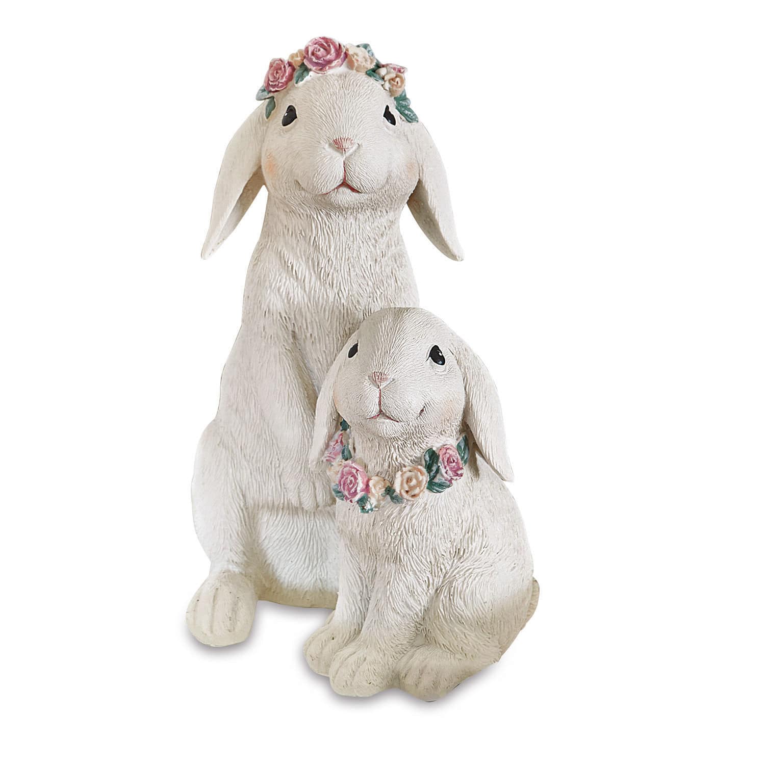 Conejos Sappos Dos figuras de conejos blancos de resina con coronas de flores rosas, decoración para hogar y jardín