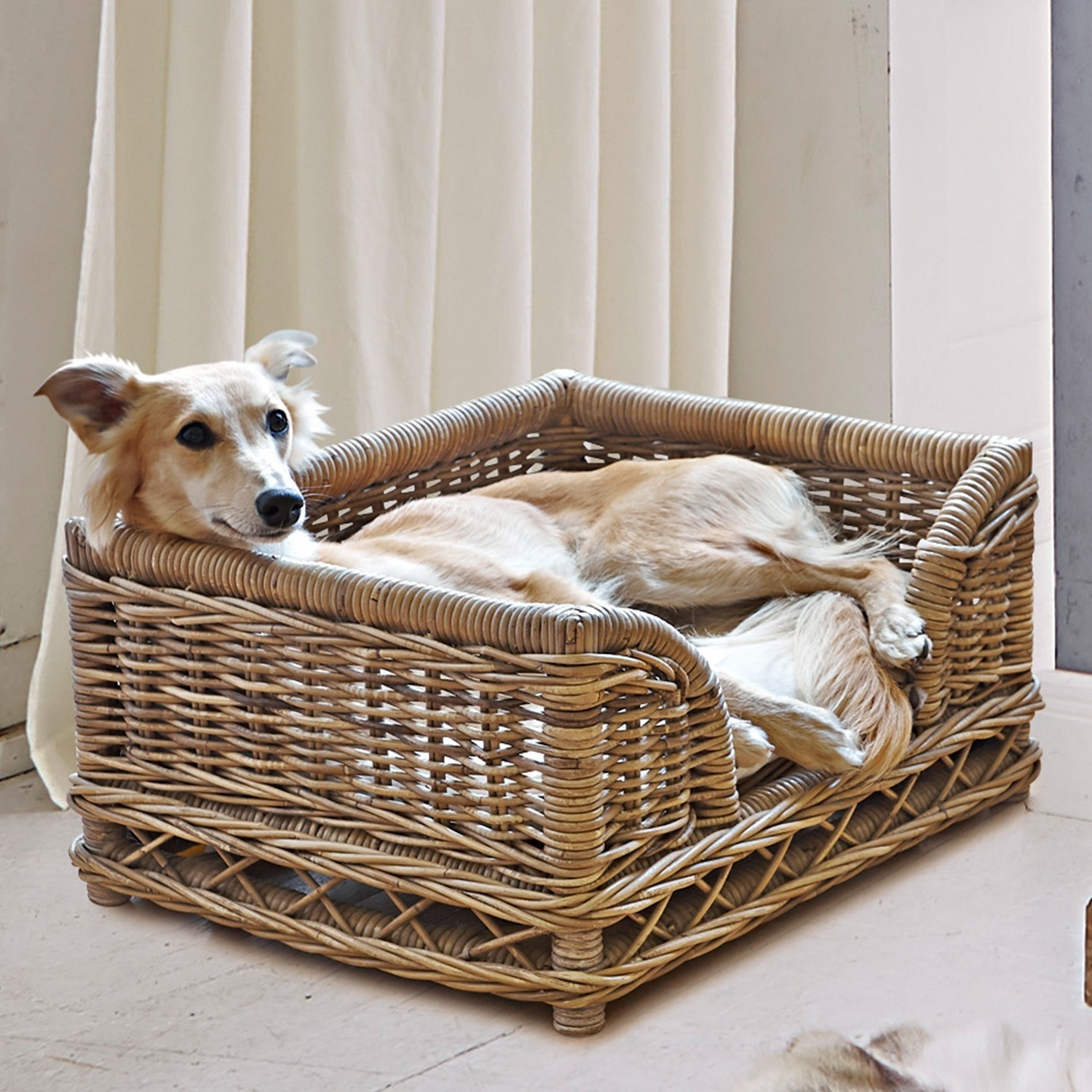 Cama para perro Gorron Cesta de mimbre natural marrón claro para perro, cama cómoda para mascotas