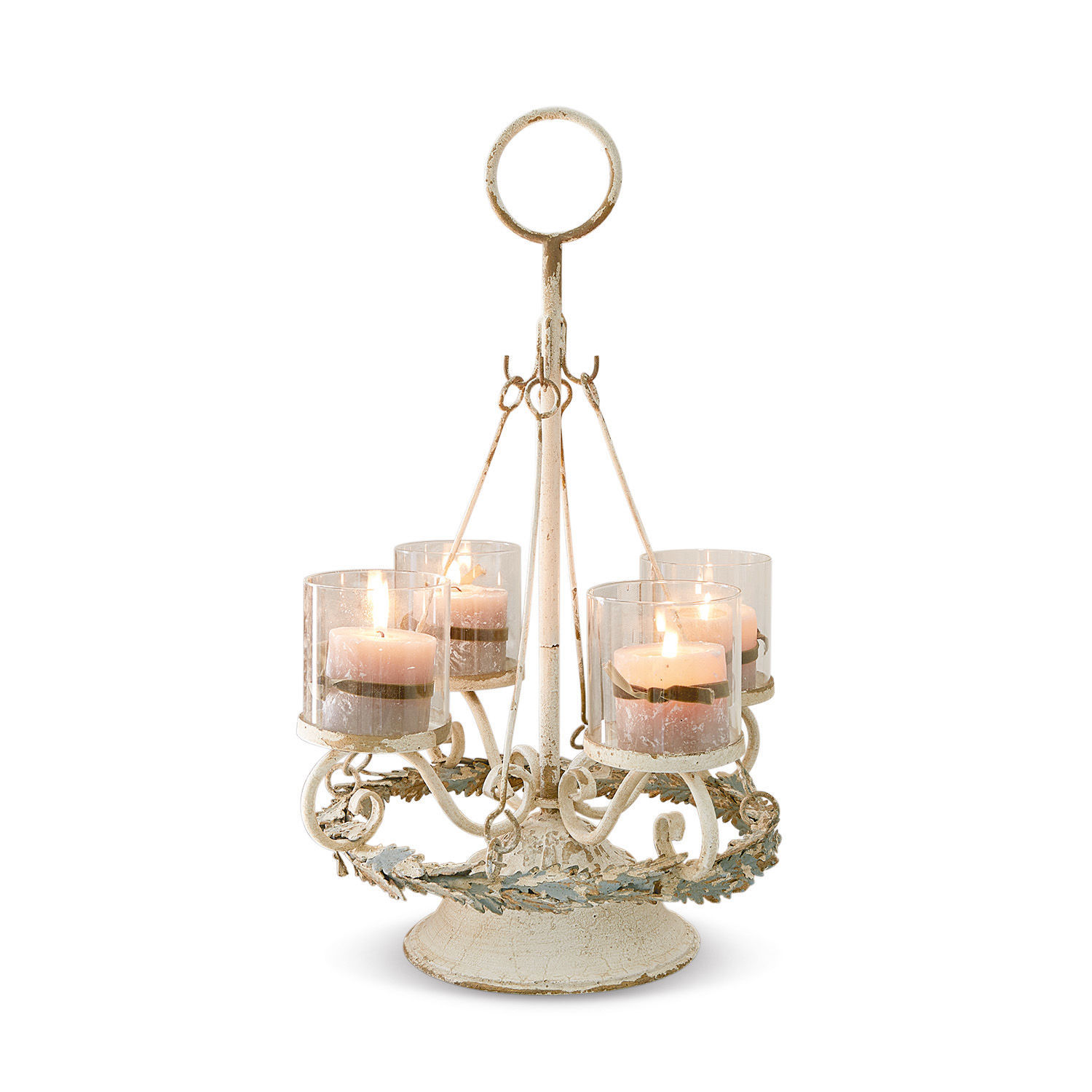 Soporte para corona de Adviento Denders Candelabro de metal con cuatro vasos y velas rosas en estilo vintage decorativo