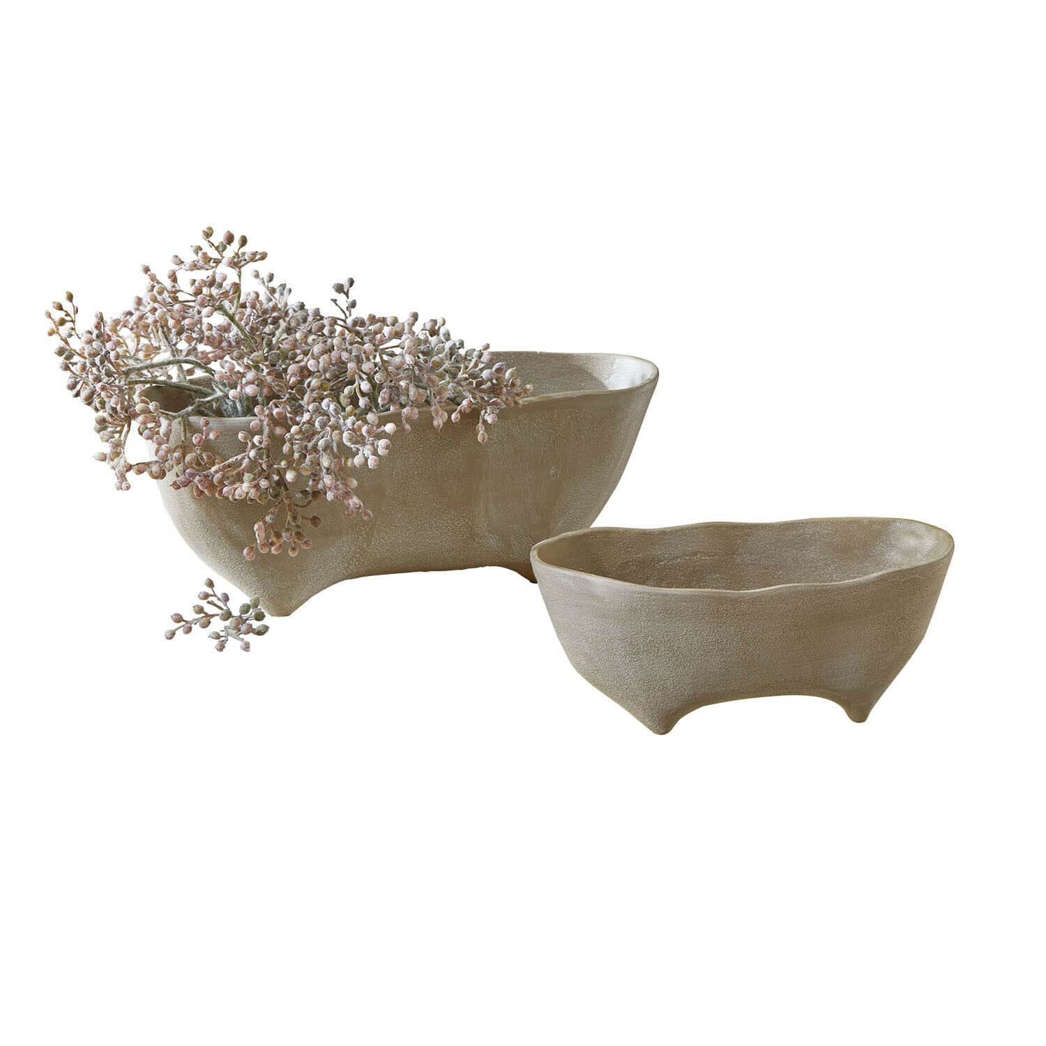 Set de 2 cuencos Maelida Conjunto de dos cuencos de cerámica beige con patas para decoración y almacenamiento