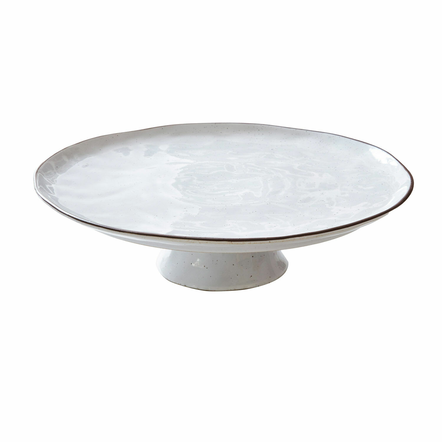 Plato de cerámica blanco Biarritz con borde marrón claro, ideal para servir pasteles.