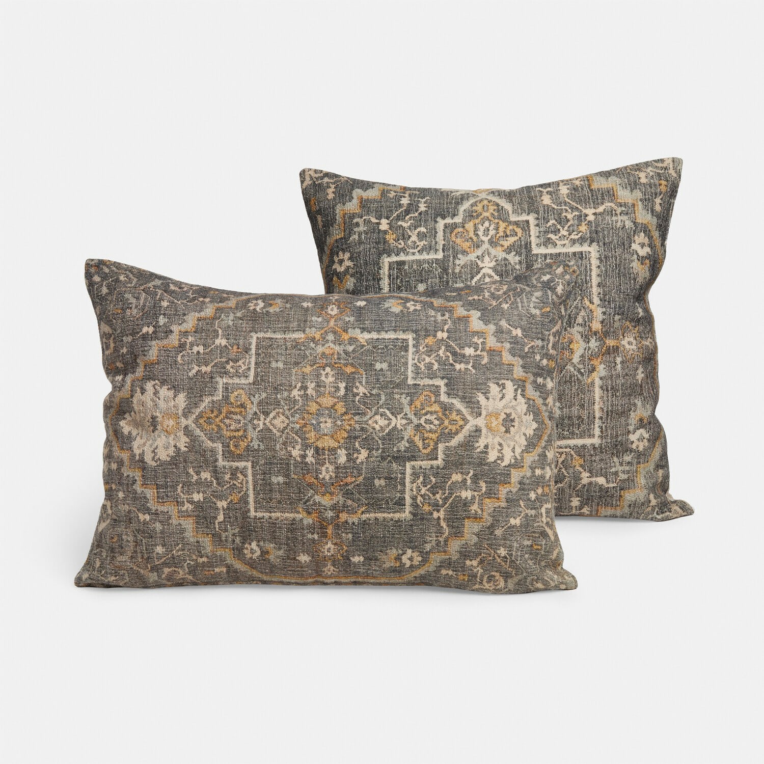 Set de 2 fundas de cojín Brenrin Conjunto de dos cojines decorativos con diseño oriental en tonos grises y beige para salón