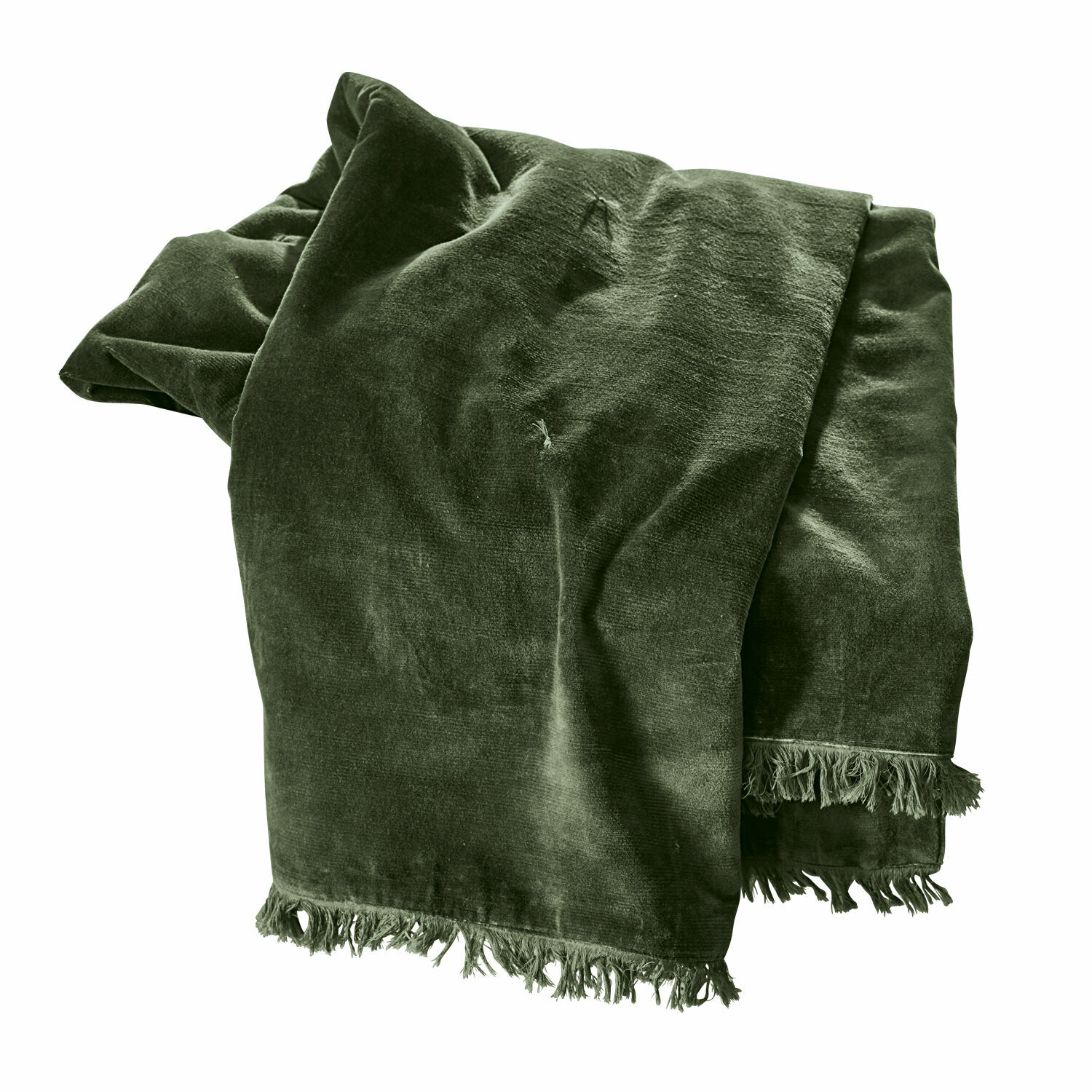 Plaid Maelis Manta verde de terciopelo con flecos, tejido suave para decoración y confort