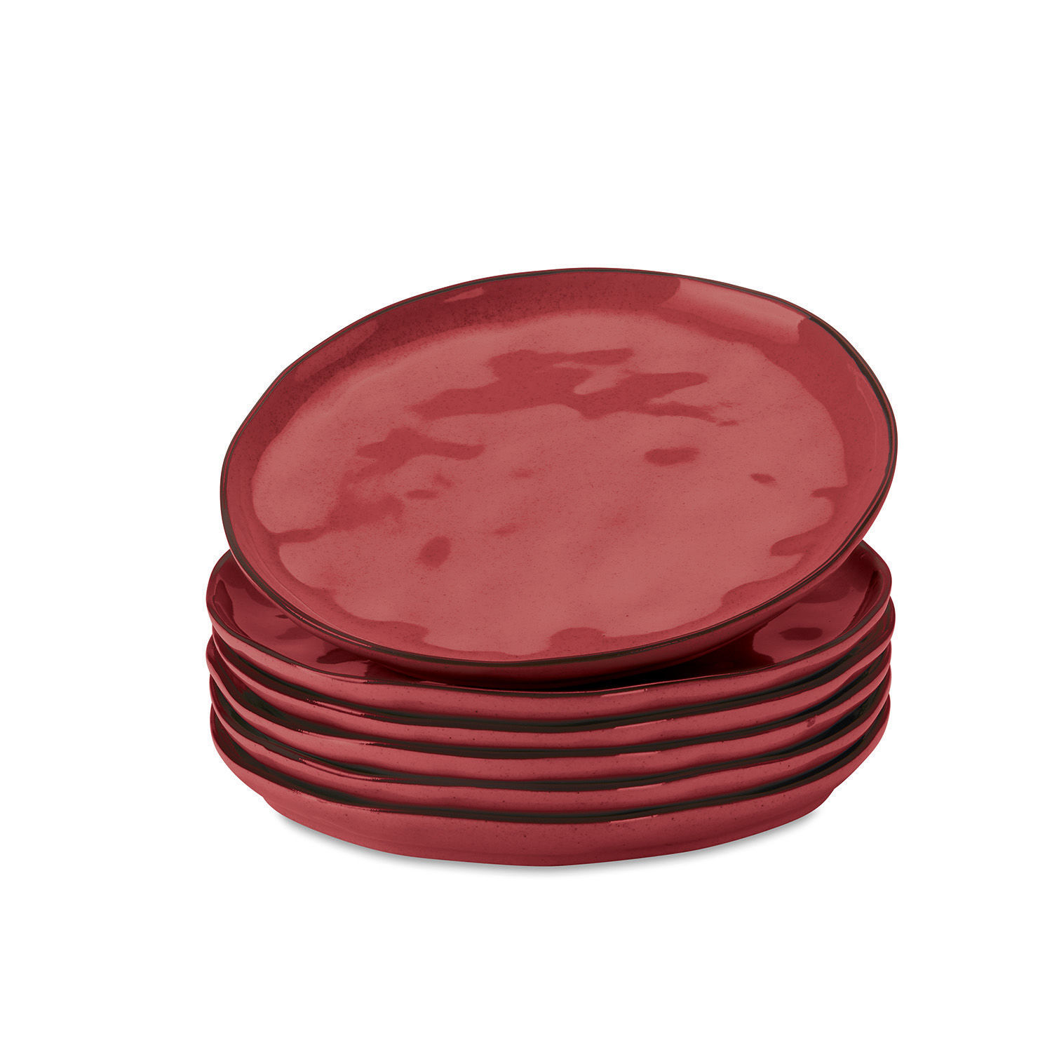 rojo Juego de 6 platos de postre rojos de cerámica con forma irregular, estilo rústico