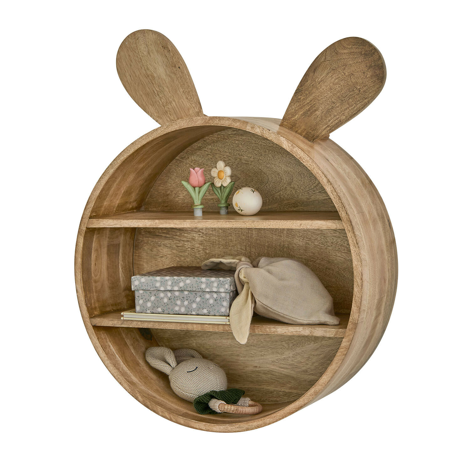 Estantería de pared infantil Papillonette Estantería de pared de madera con forma de cabeza de conejo y orejas, color natural, decorativa y funcional
