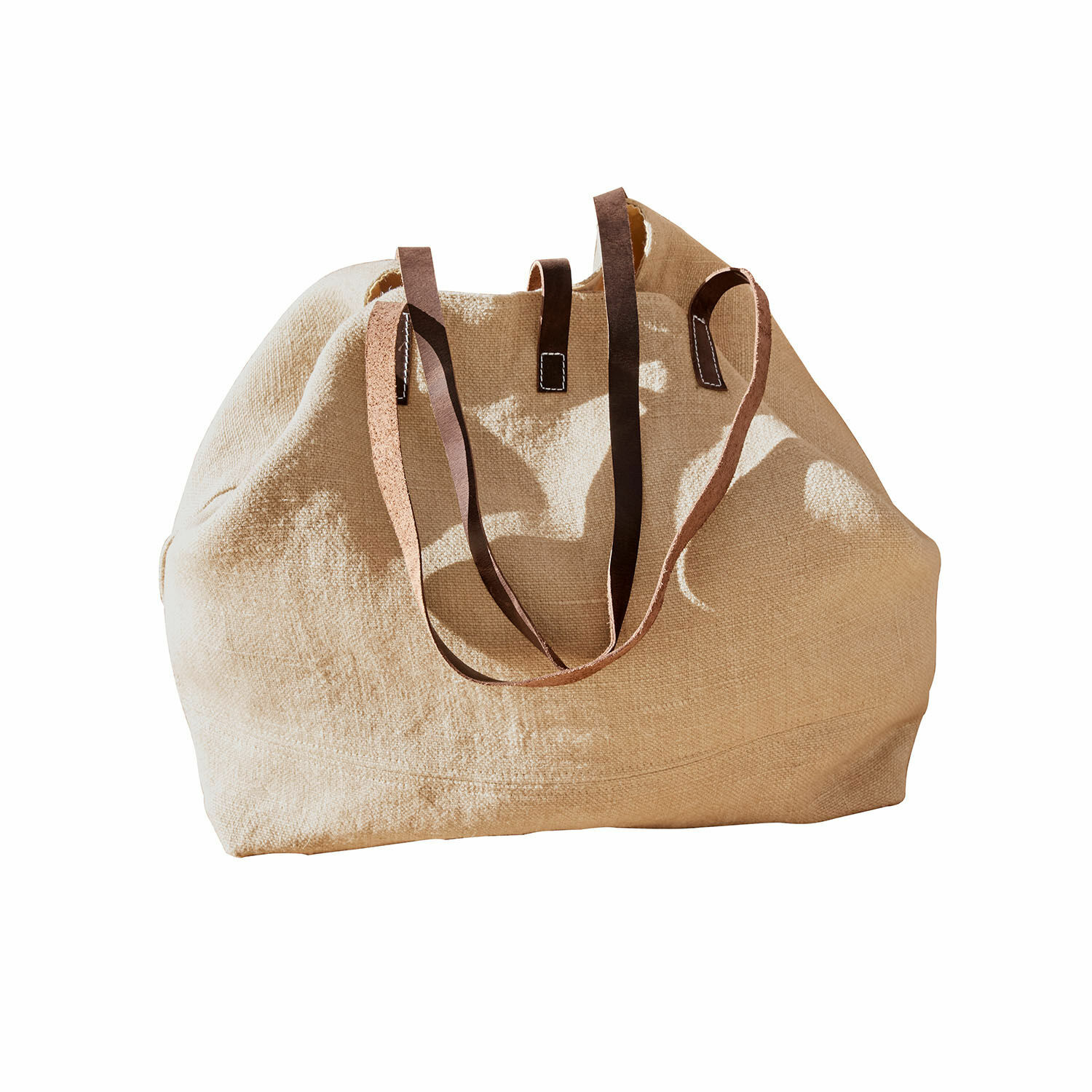 Bolso Morentina Bolsa grande de lona beige con asas de cuero marrón, bolsa práctica para compras