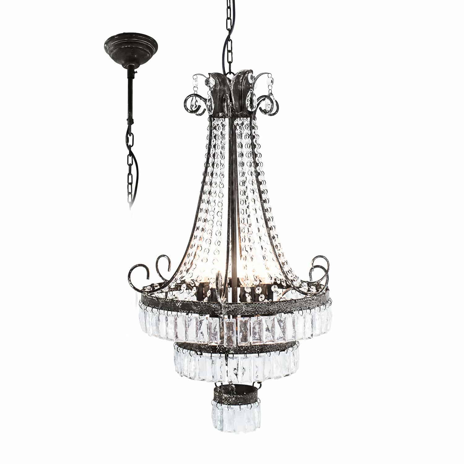 Lámpara de araña Léchelle Lámpara colgante de metal negro y cristales, iluminación elegante para salón o comedor