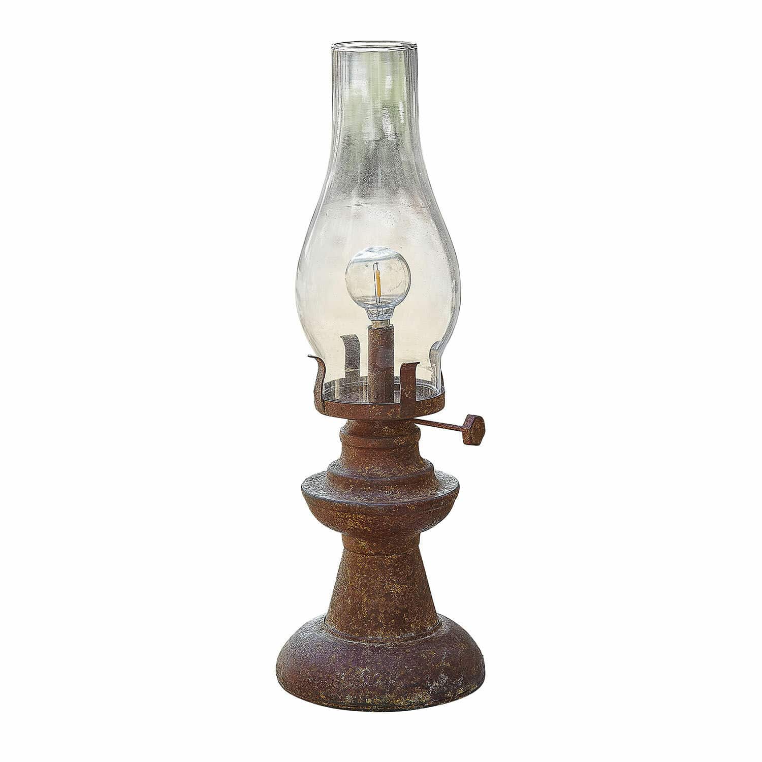 Farolillo LED recargable Chexbres Farol decorativo de metal oxidado con pantalla de vidrio transparente para iluminación interior