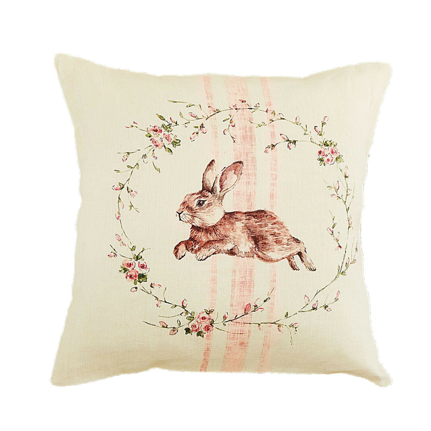 Funda de cojín Ravencrest Cojín beige de lino con estampado de conejo y corona floral, decoración para salón o dormitorio