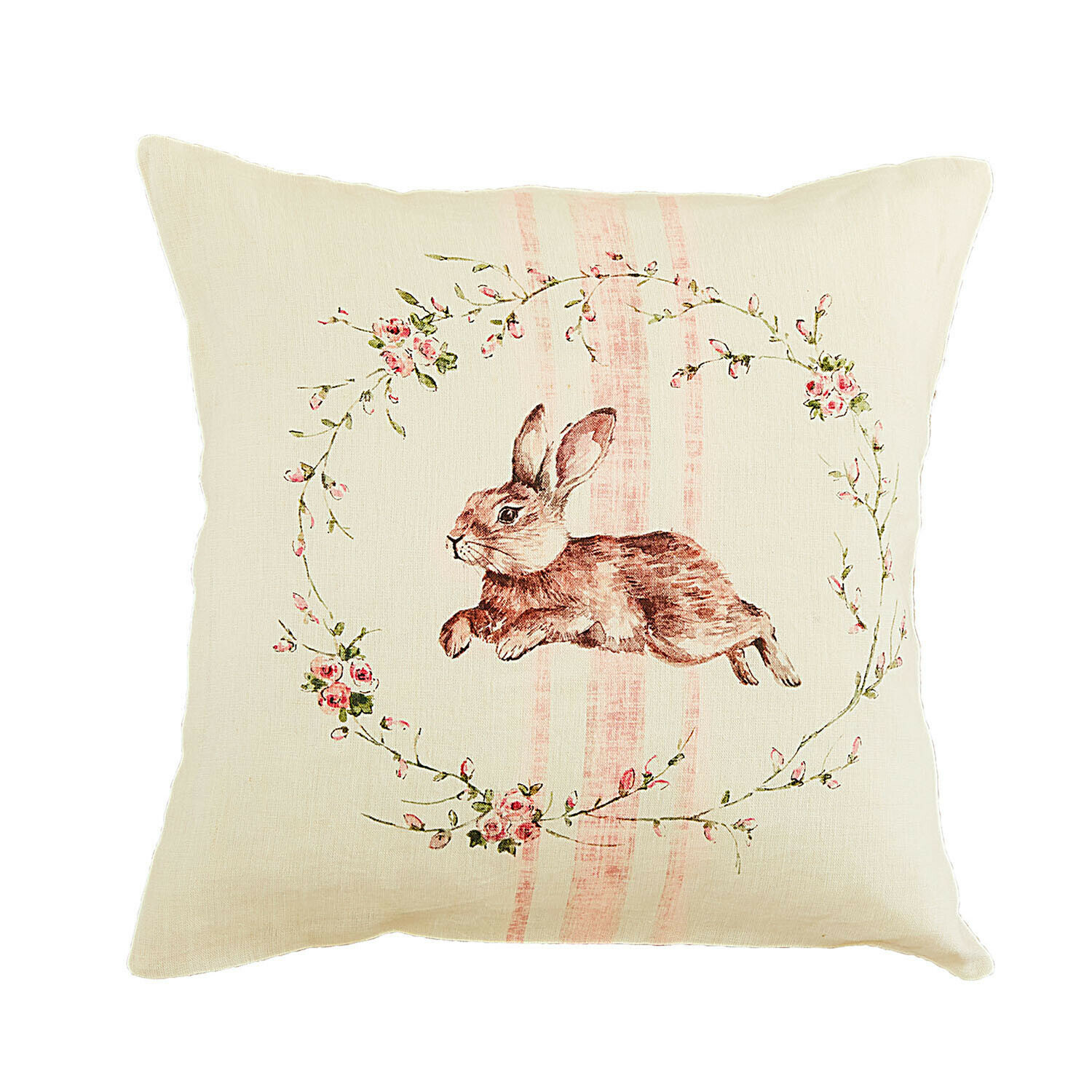 Funda de cojín Ravencrest Cojín beige de lino con estampado de conejo y corona floral, decoración para salón o dormitorio