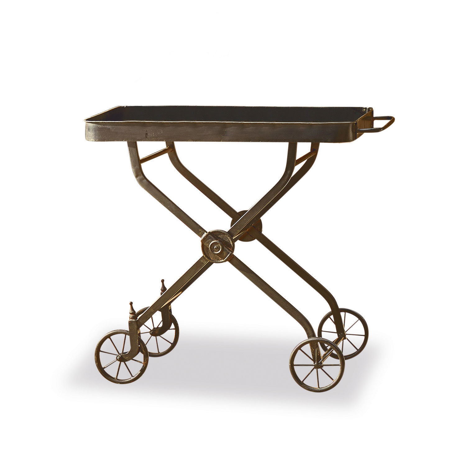 Carrito auxiliar Norfolk Mesa metálica con ruedas en color marrón oscuro, ideal para salón y jardín con estilo vintage
