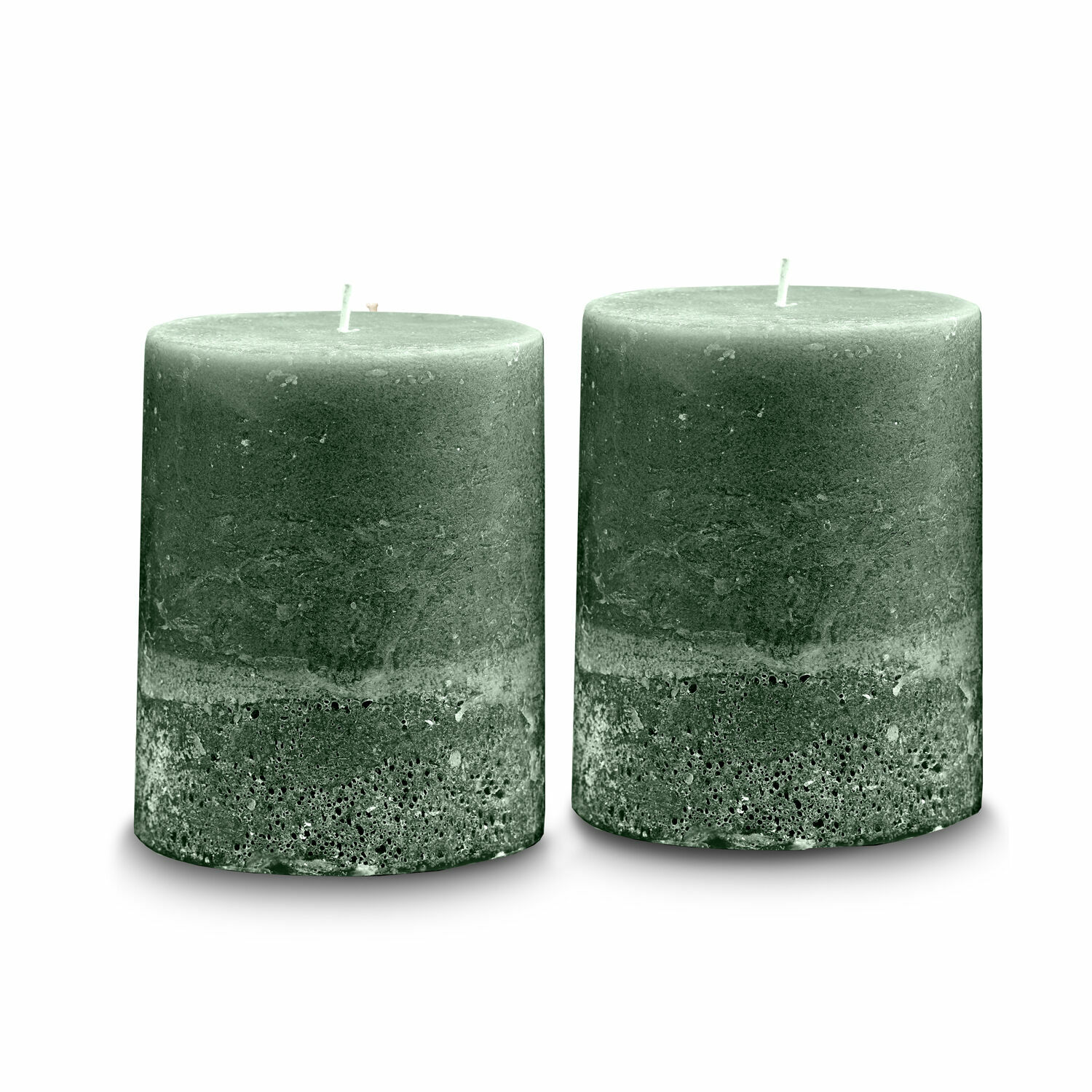 verde Set de 2 velas verdes Oviedo con textura rústica para decoración interior