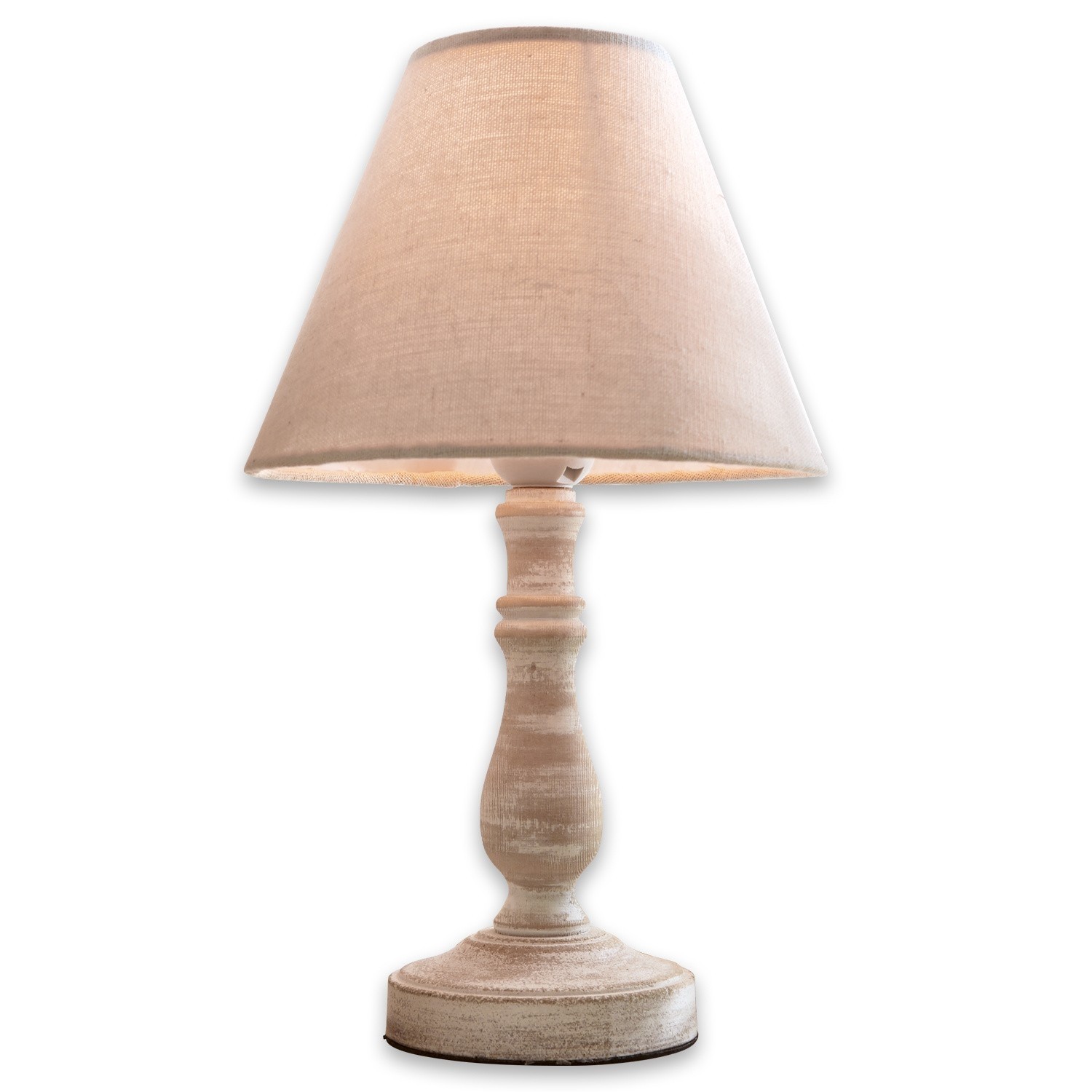 Lámpara de mesa Kayenta Lámpara de mesa beige con pantalla de tela y base de madera estilo vintage