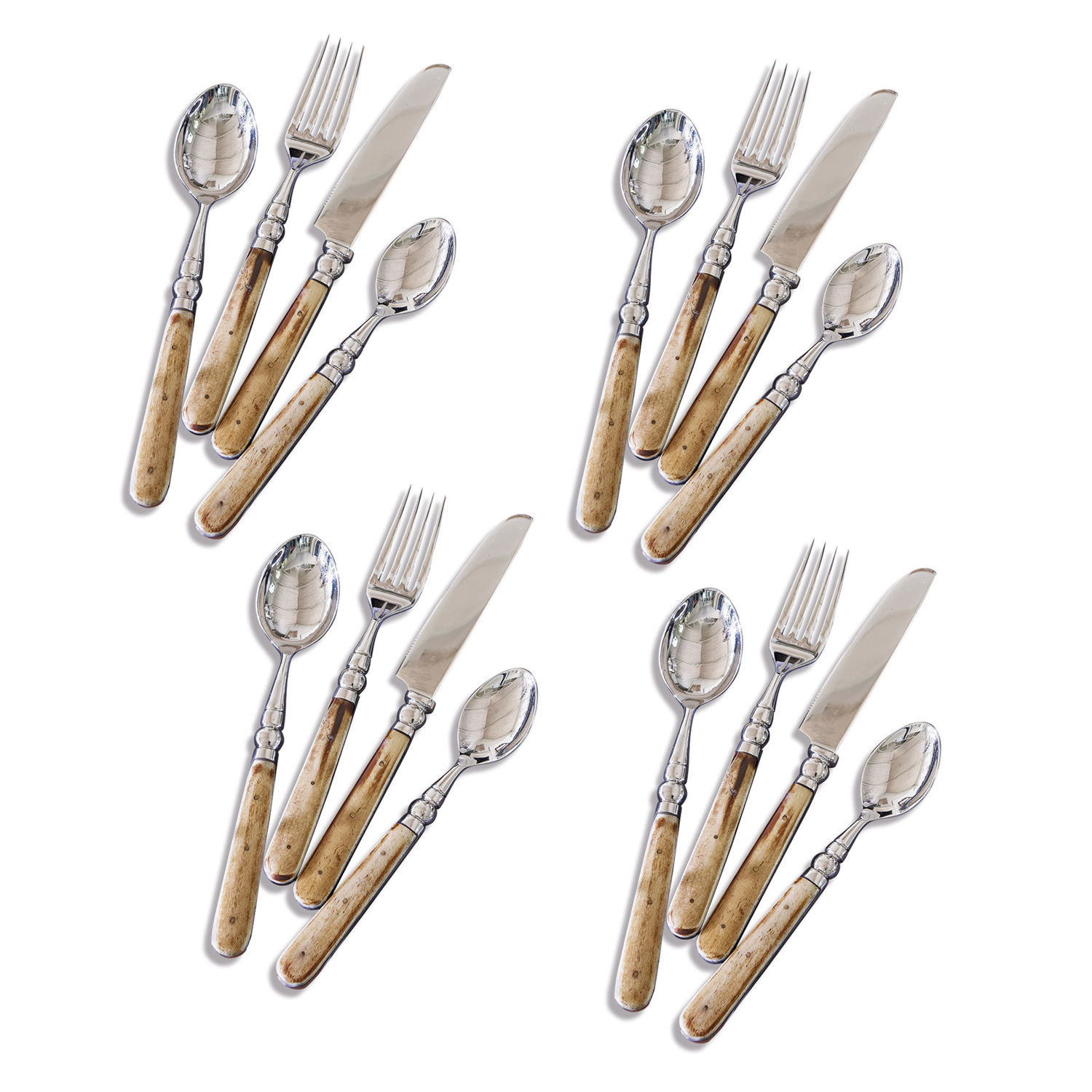 plata/marrón Juego de cubiertos con mangos de madera marrón y puntas plateadas, accesorios de cocina elegantes