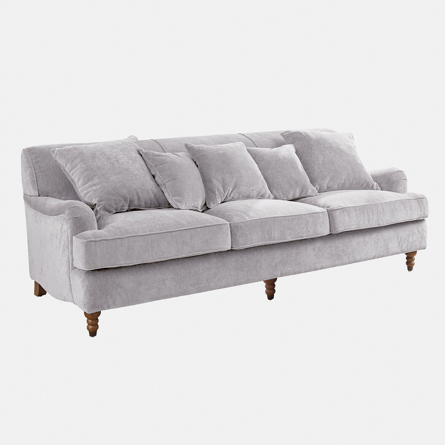 Sofá Isa Sofá grande de tela gris suave con cojines y patas de madera, mueble cómodo para salón