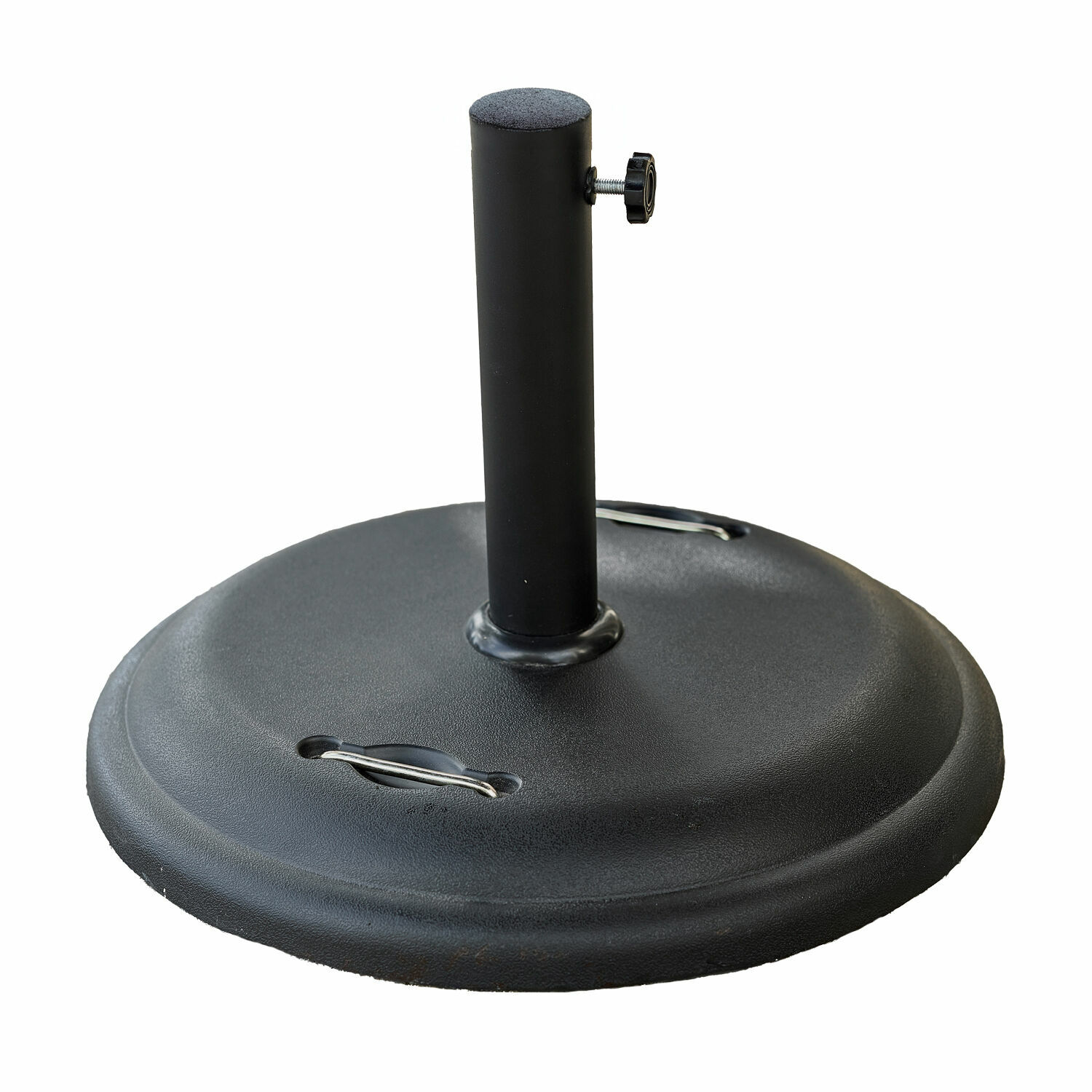 Soporte para sombrilla Yarra Base de parasol negra de metal con soporte ajustable y espacio para peso