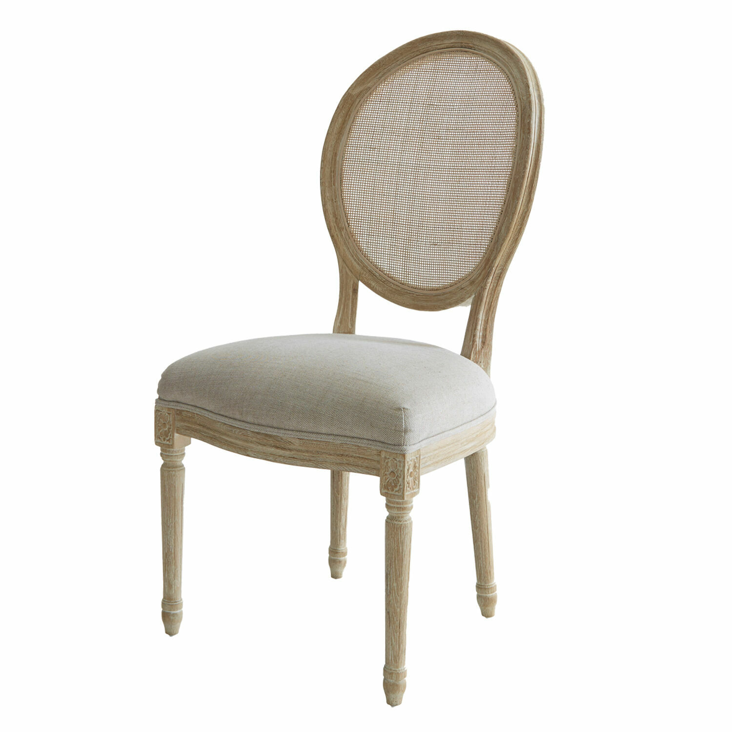 beige envejecido Silla Danube de madera en beige antiguo con asiento acolchado y respaldo de rejilla para comedor