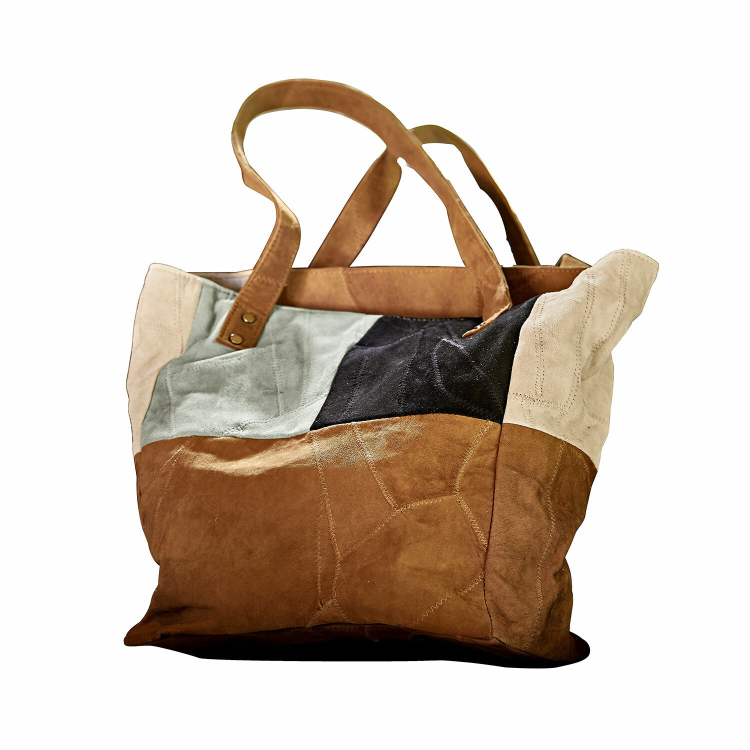 Bolso Quinvelle Bolso de ante en patchwork marrón y beige con asas de cuero natural para uso diario