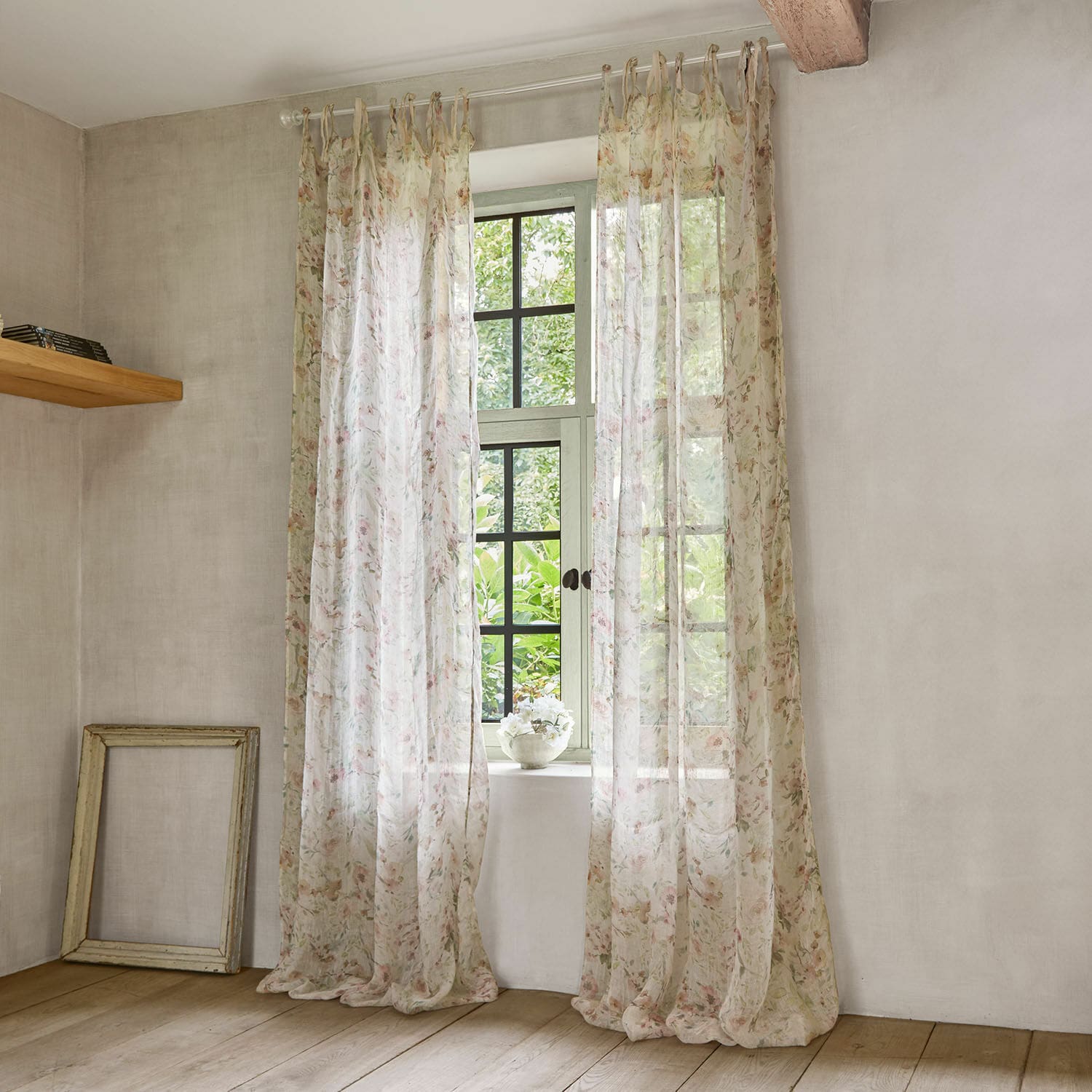 Cortina Dulciette Cortinas transparentes con diseño floral en tonos pastel claros para decoración de ventanas