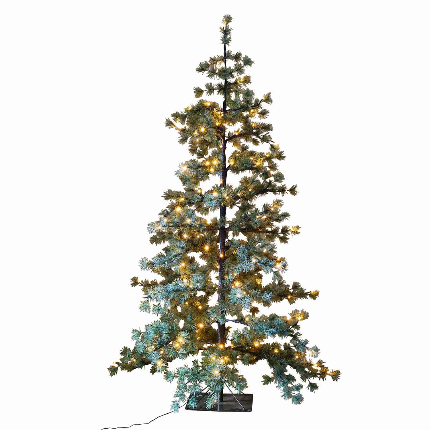 Árbol de Navidad Sapi Árbol de Navidad artificial con agujas verdes y luces LED cálidas en base negra, decoración festiva elegante