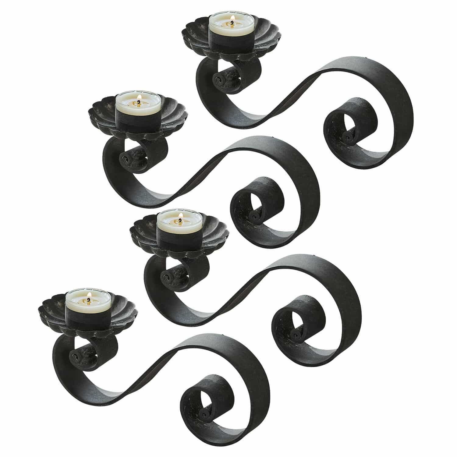 Set de 4 candeleros Vorelin Conjunto de dos candelabros de metal negro con soporte para velas, diseño decorativo