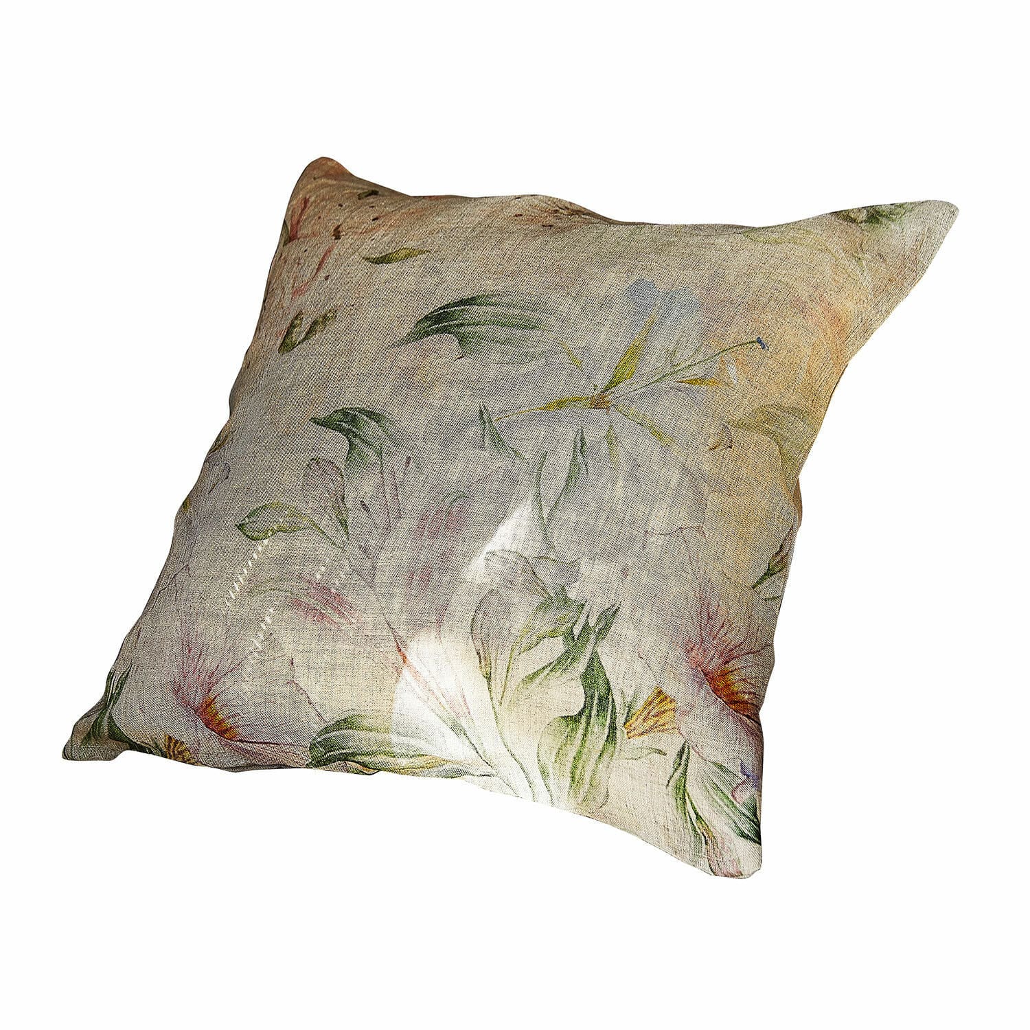 Funda de cojín Florevin Cojín decorativo de lino beige con delicado estampado floral para sala de estar