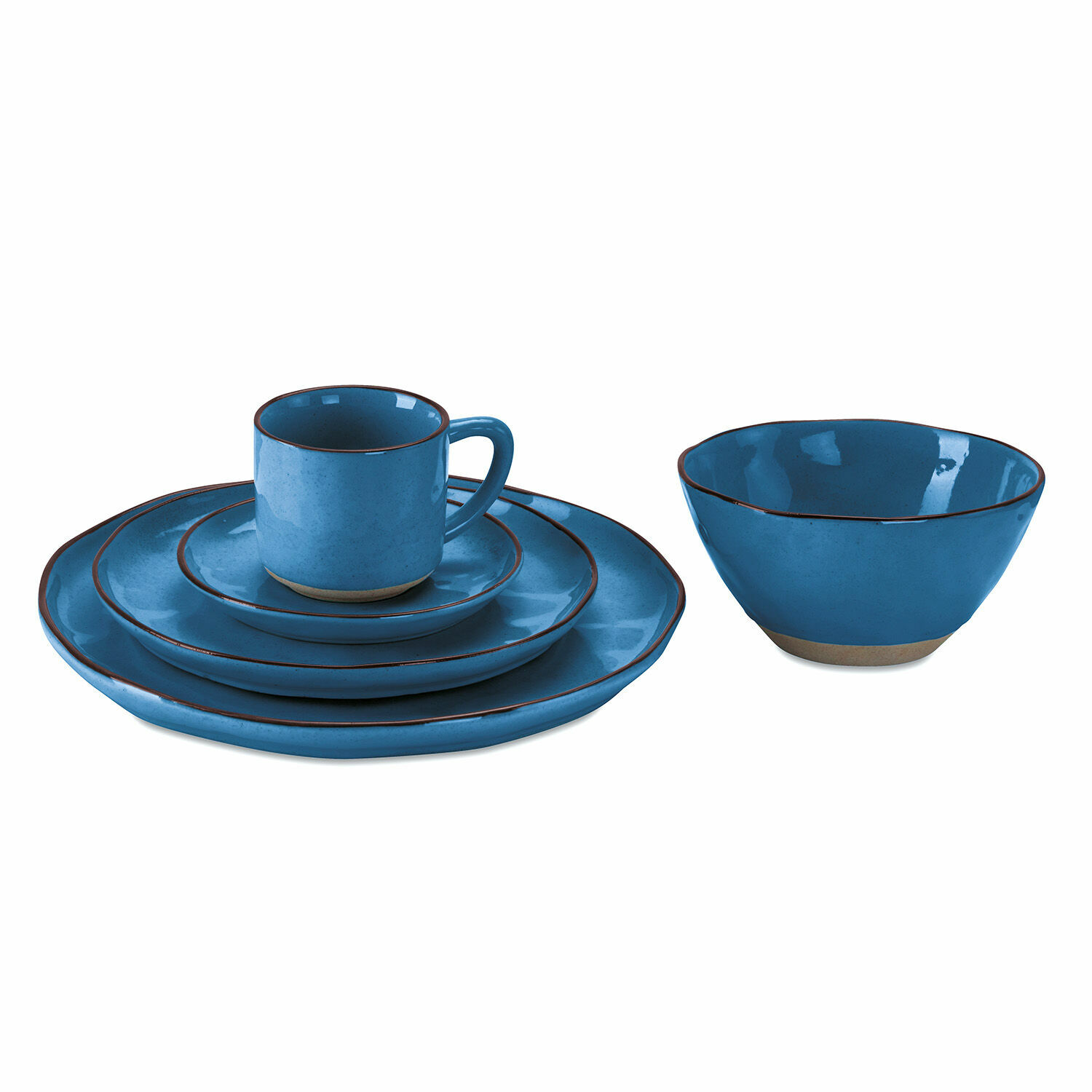 azul Juego de vajilla azul Biarritz de cerámica con platos y taza, conjunto duradero