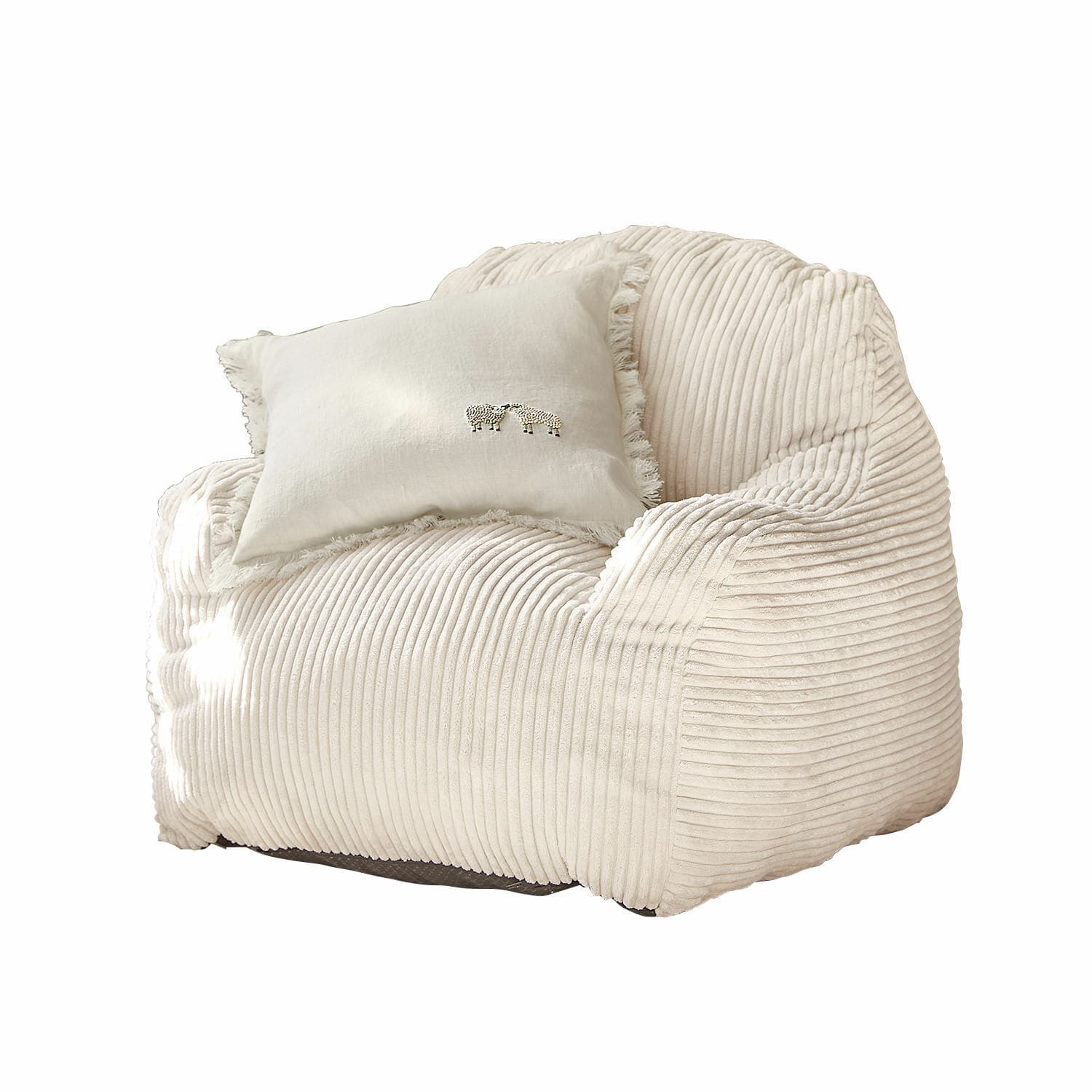 Sillón infantil Sorvani Sillón beige de tela acanalada suave con cojín claro bordado con ovejas para sala acogedora