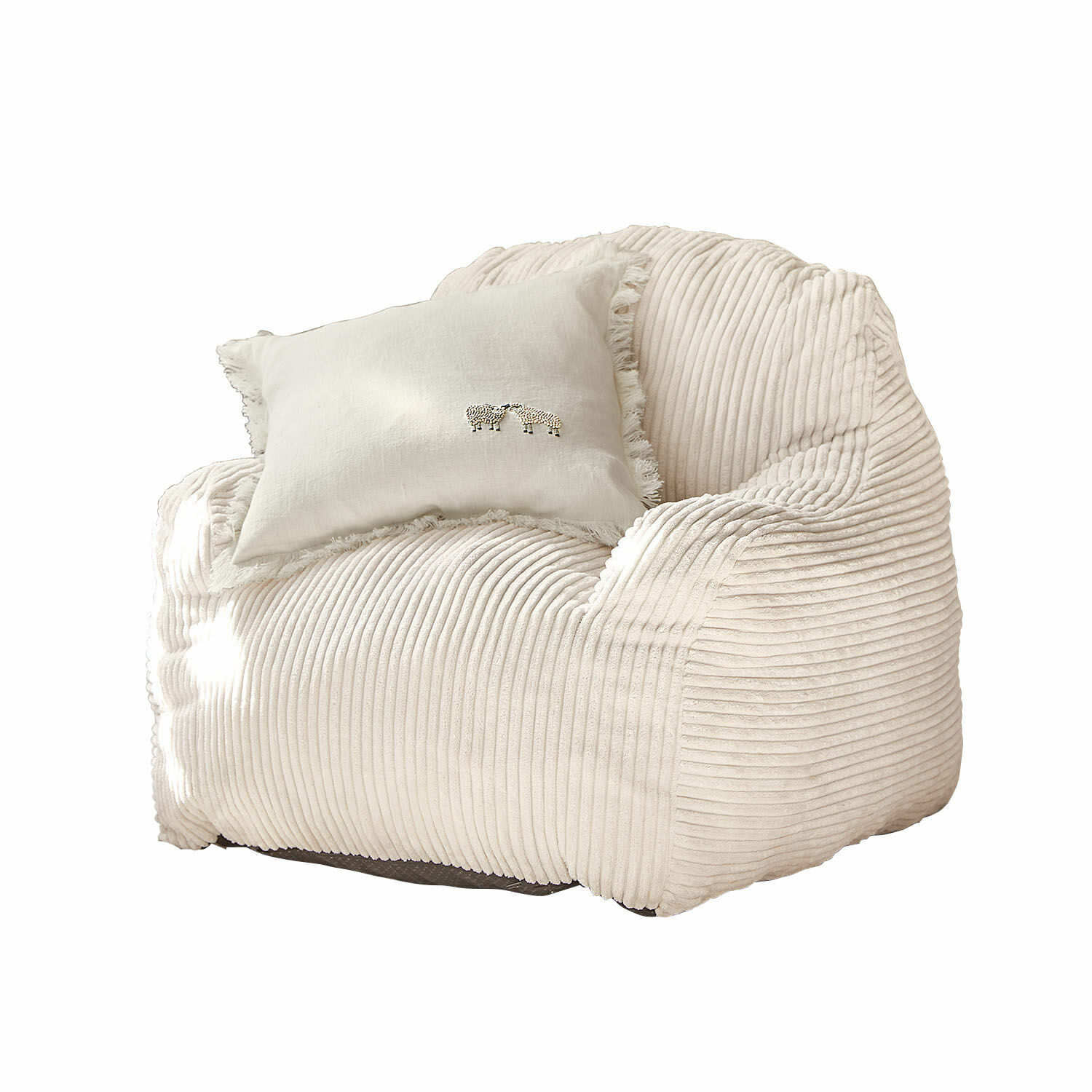 Sillón infantil Sorvani Sillón beige de tela acanalada suave con cojín claro bordado con ovejas para sala acogedora