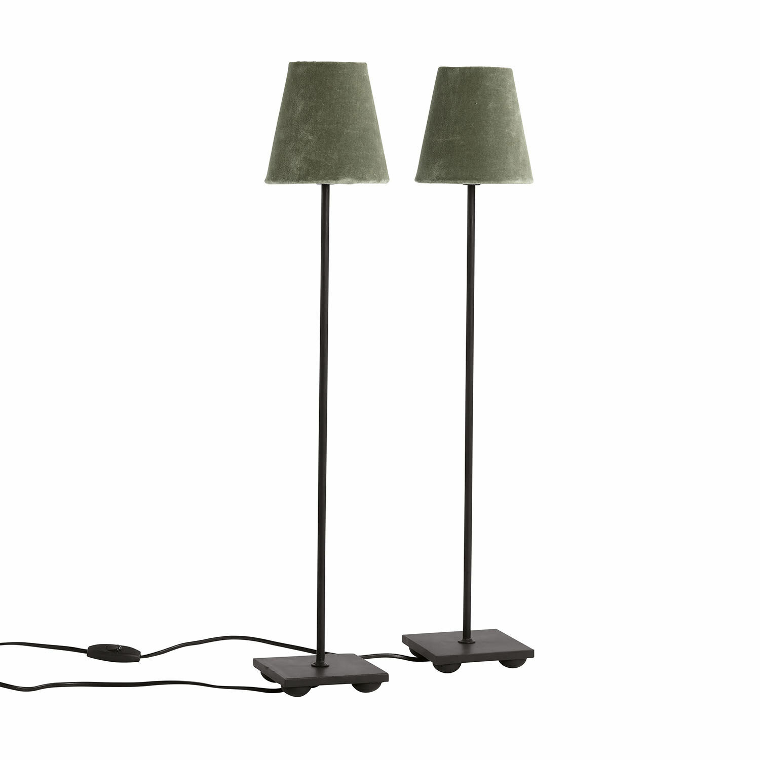 caqui/negro Set de dos lámparas de mesa Filia con base negra y pantalla de tela kaki, iluminación moderna