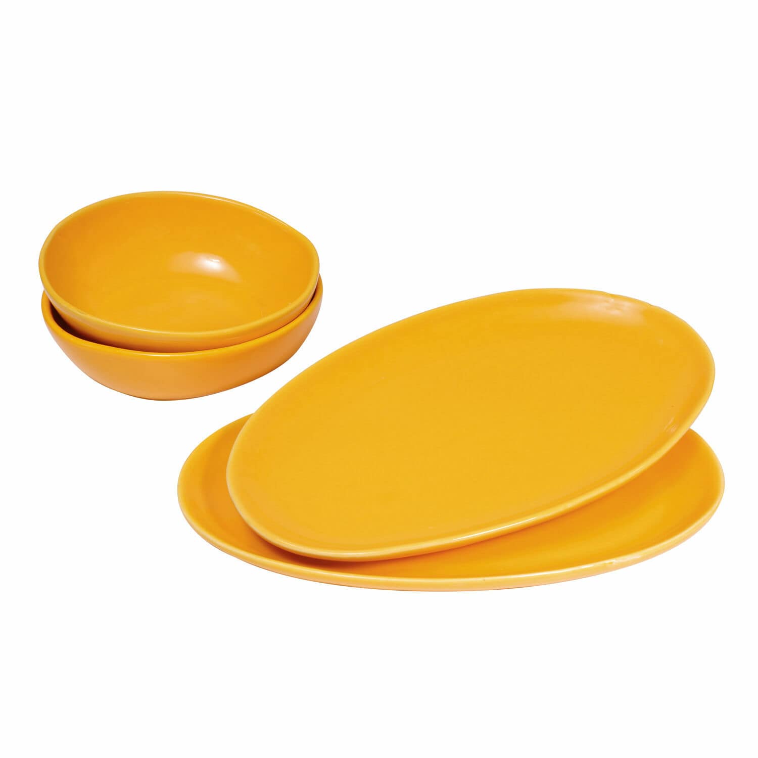 Juego de vajilla cerámica amarilla de 4 piezas con platos y cuencos para uso diario