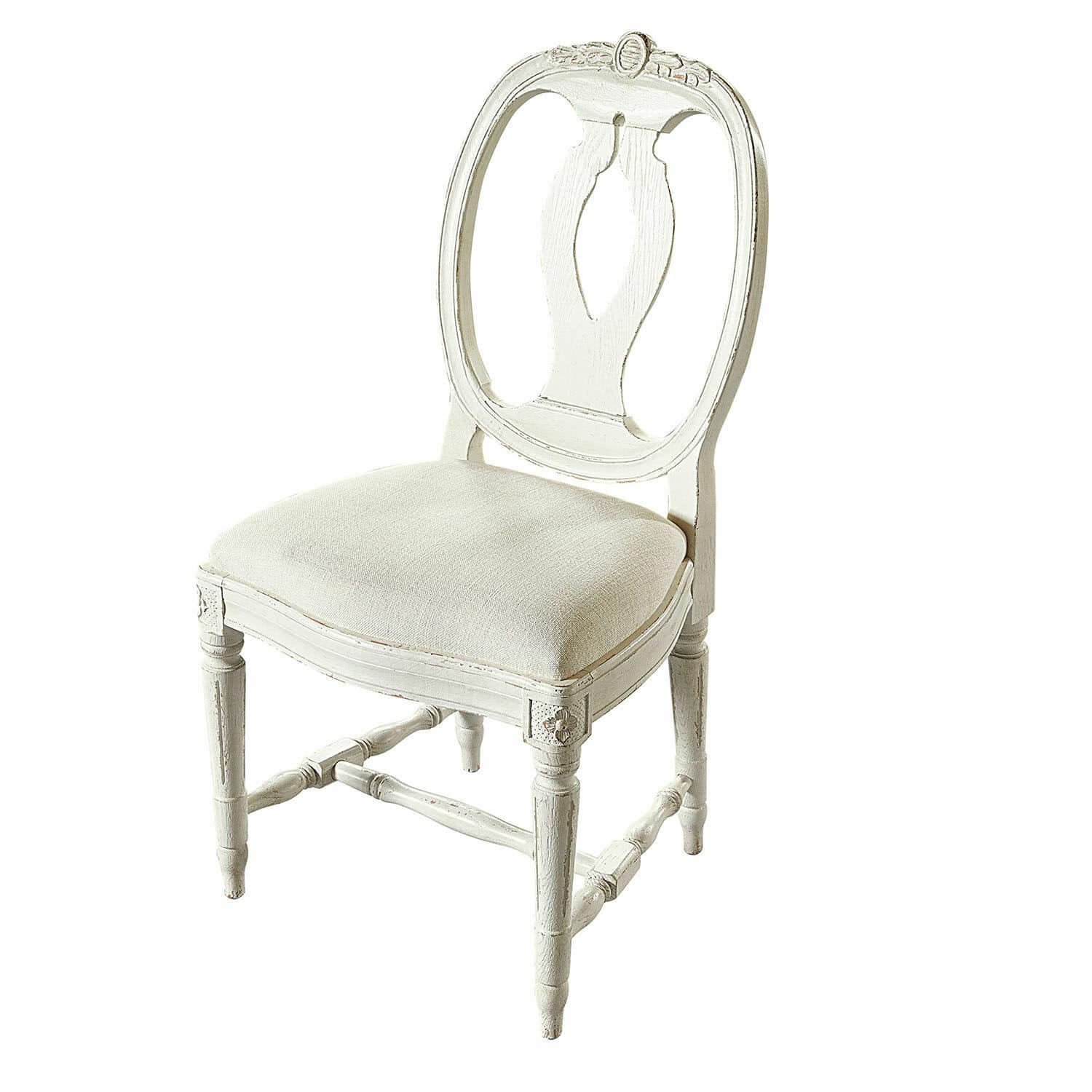 Silla San Gavino Silla blanca de madera con asiento tapizado estilo vintage para salón