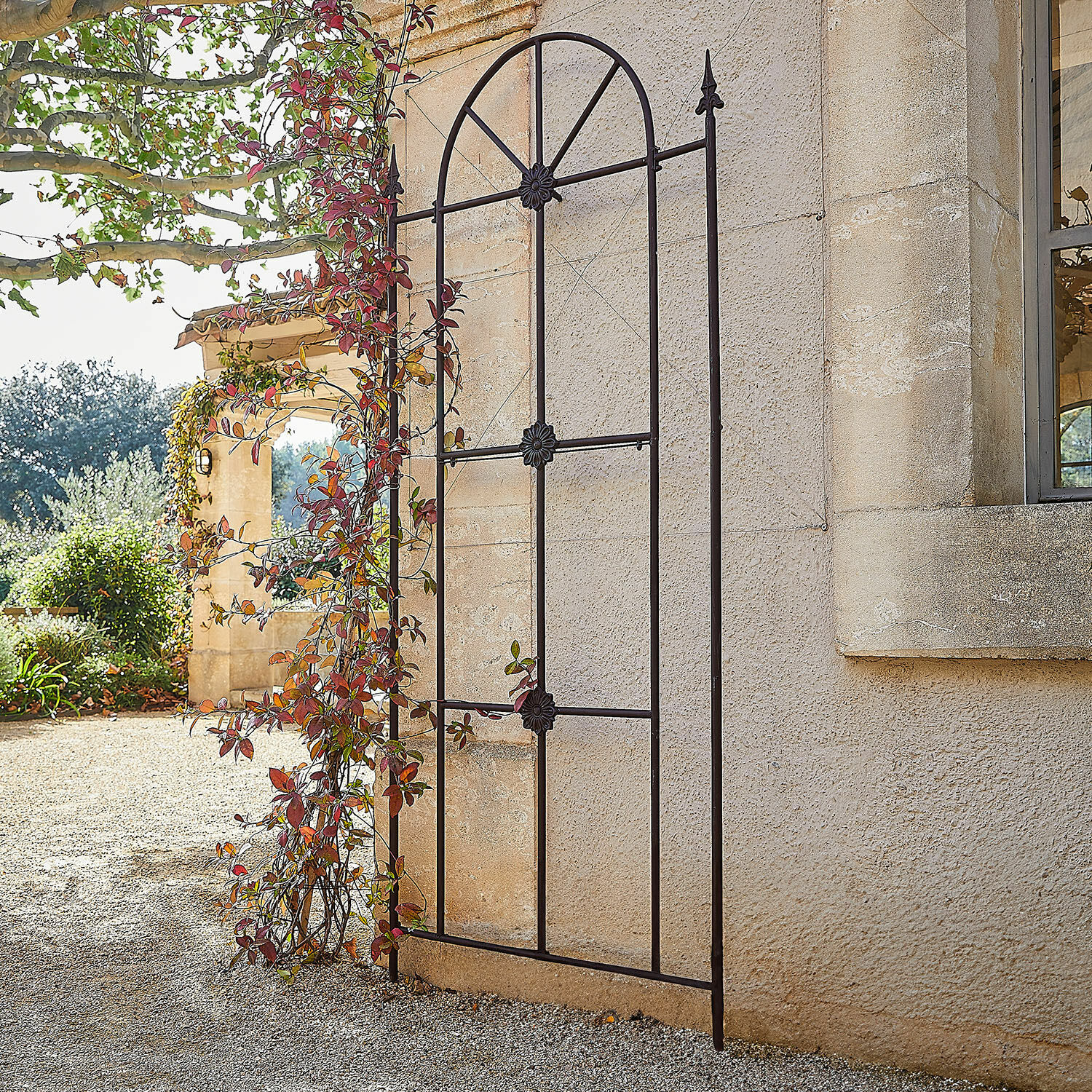 Enrejado Silvexon Enrejado de jardín negro de metal con flores decorativas para plantas trepadoras