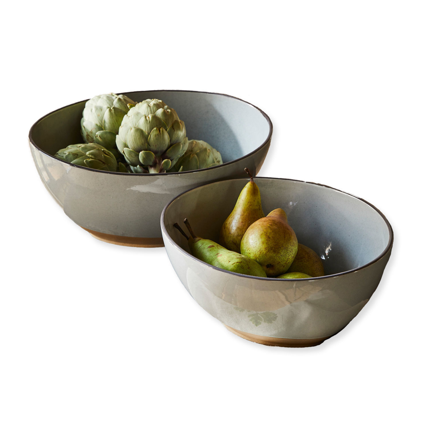 Set de 2 ensaladeras Biarré Conjunto de dos cuencos de cerámica gris con frutas y alcachofas para cocina