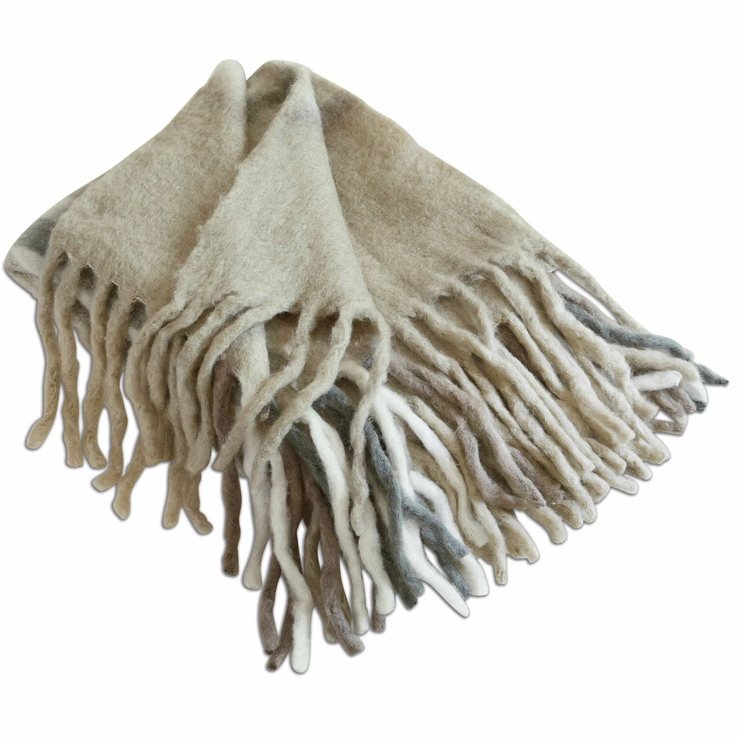 Plaid Klinas Manta beige suave de mezcla de lana con flecos, ideal para días fríos, manta decorativa