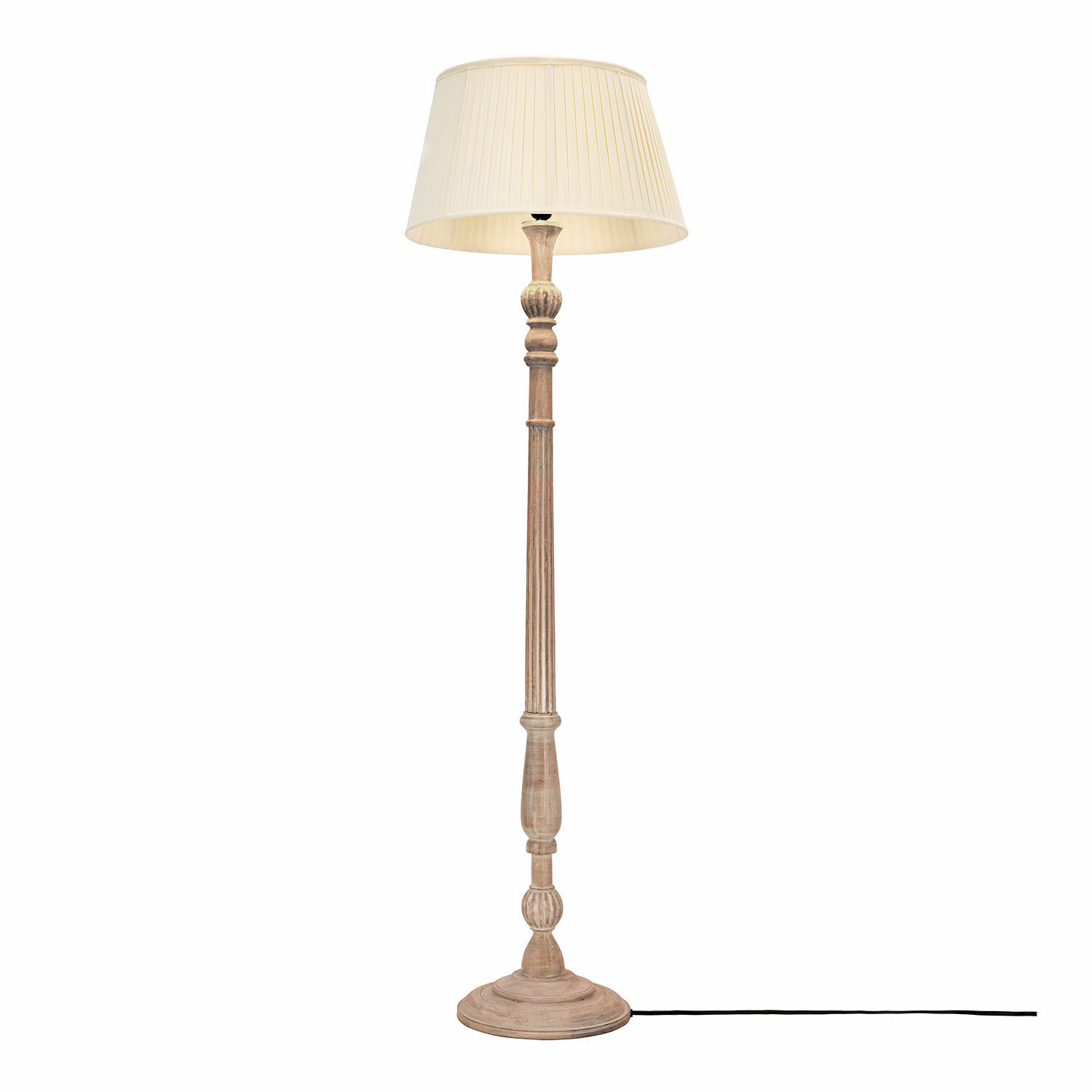 Lámpara de pie Morten Lámpara de pie con base de madera y pantalla crema, diseño clásico para sala de estar