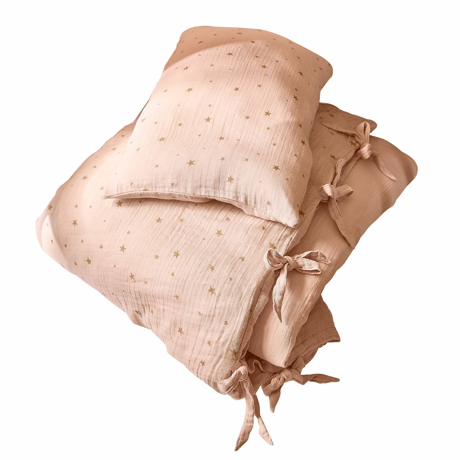 Ropa de cama para bebés Vianne Ropa de cama rosa de algodón con estrellas y lazos, suave y delicada para dormitorio