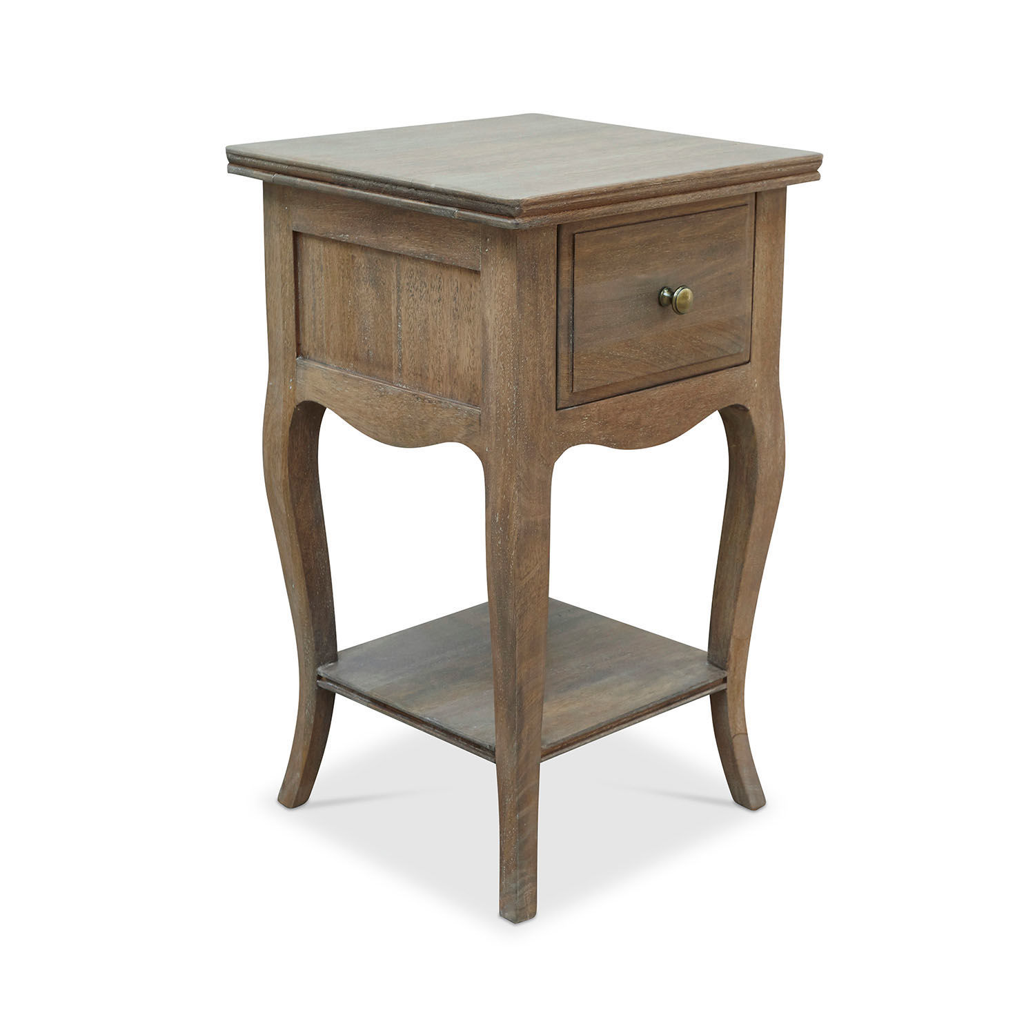 Mesilla de noche Bais Mesa auxiliar de madera marrón natural con cajón y estante para sala de estar elegante