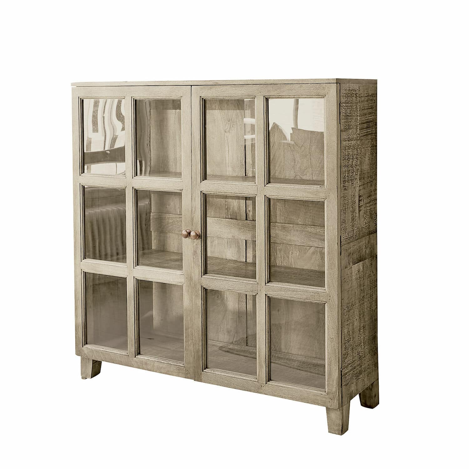 Cómoda Stoneham Aparador de madera con puertas de cristal en color natural para almacenamiento en salón
