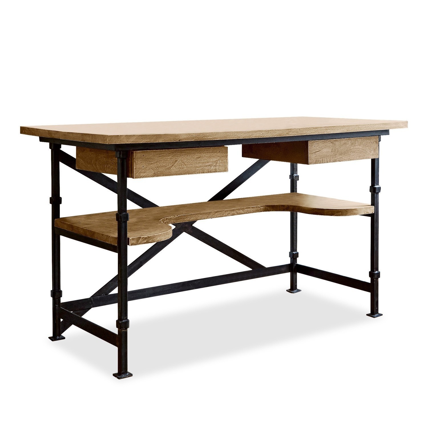 Escritorio Glenwood Escritorio de madera maciza y metal negro con estante inferior, estilo industrial, mueble de trabajo