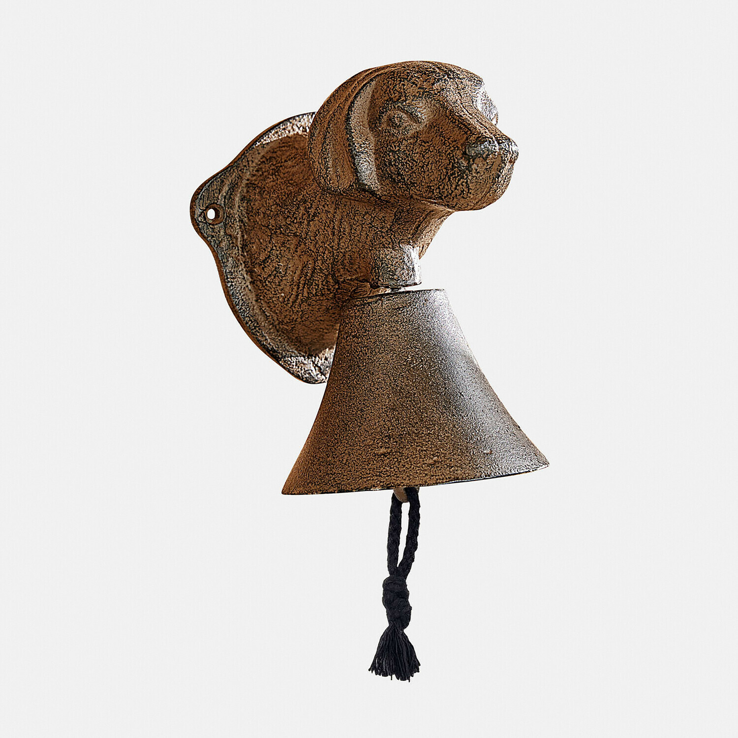 Campana Invercombe Campana de pared de hierro fundido marrón con cabeza de perro y cuerda negra