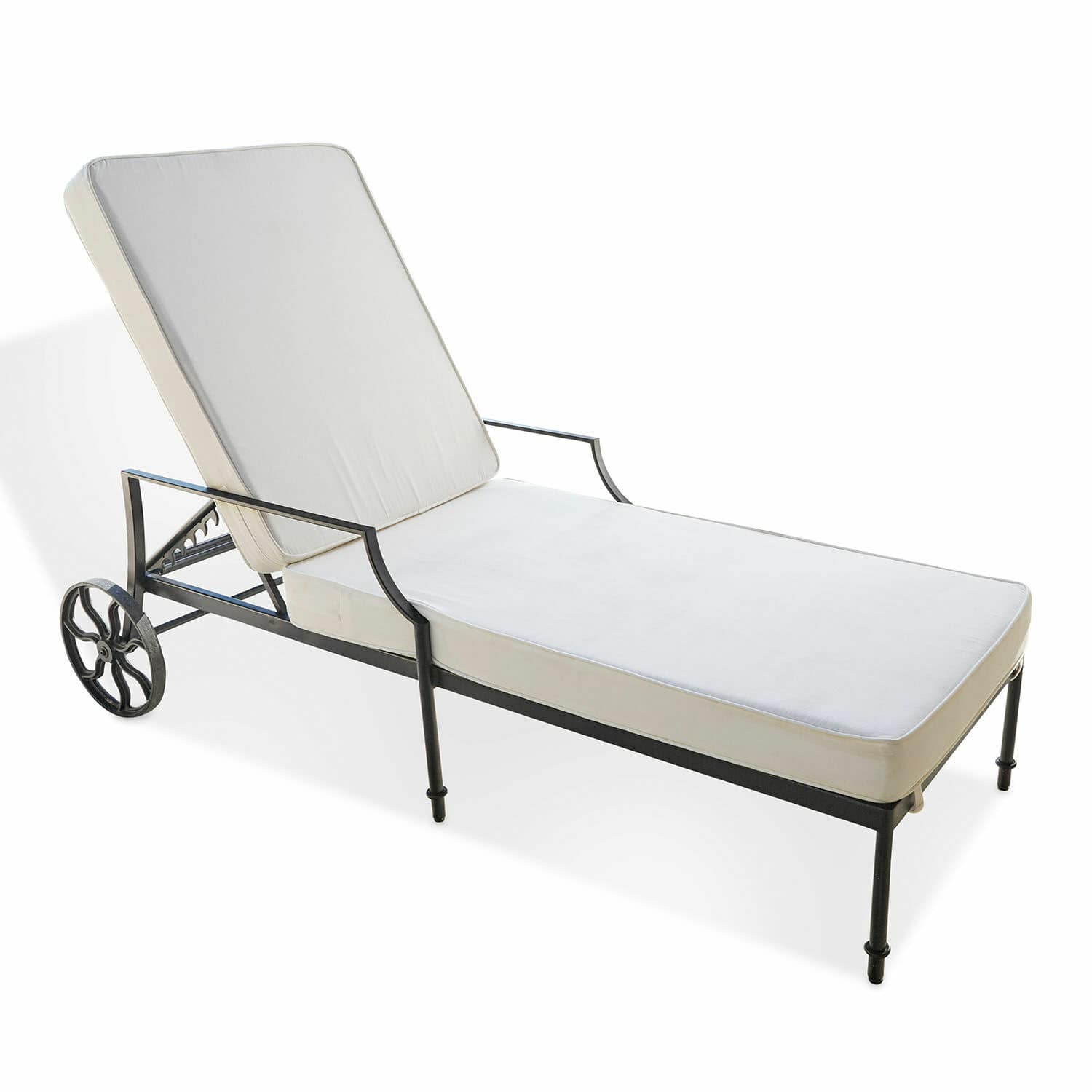 Tumbona Vienne Tumbona de jardín con estructura metálica y cojín blanco, ideal para relajarse al aire libre