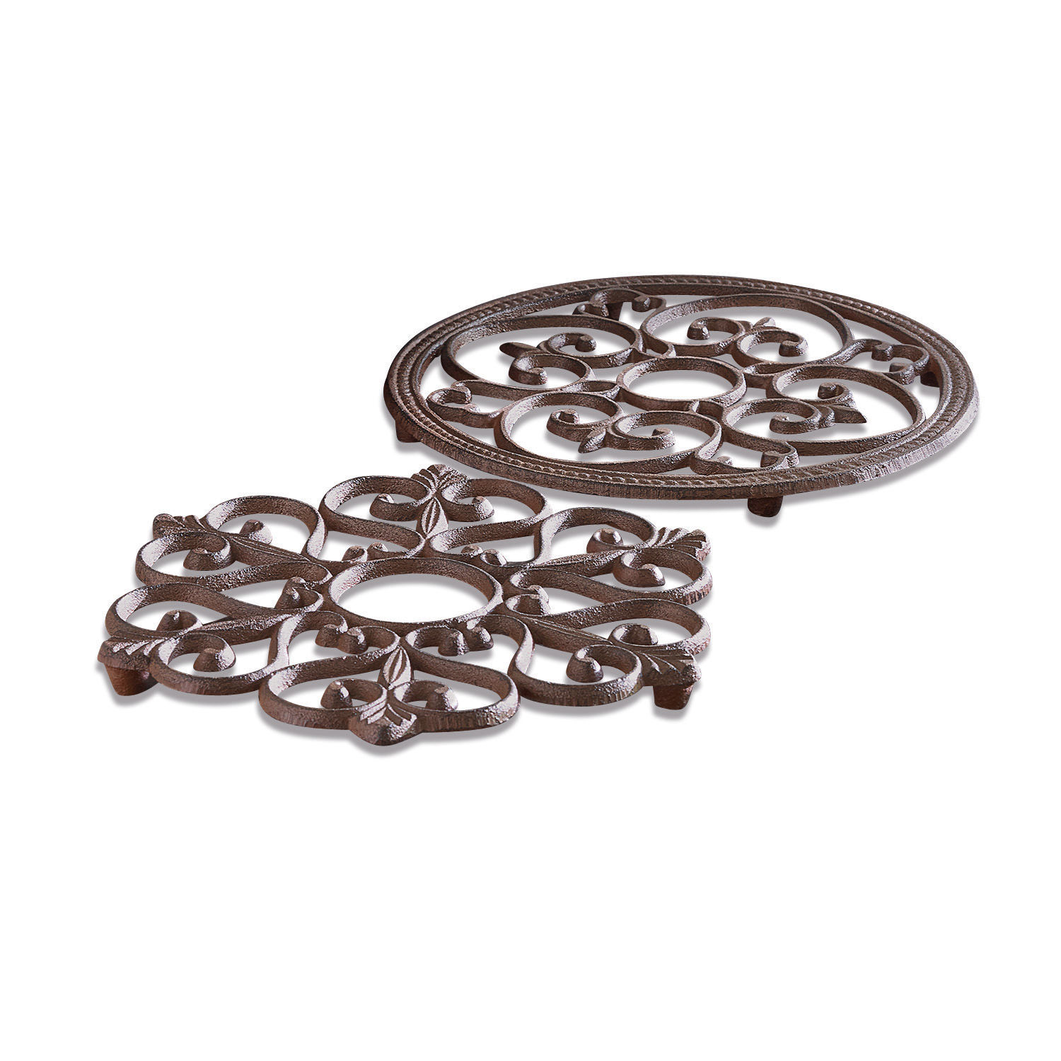 Set de 2 salvamanteles Gratton Juego de dos posavasos marrones de hierro forjado con diseño decorativo para proteger superficies