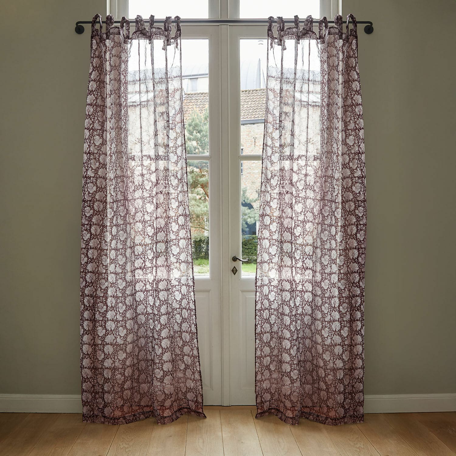 Cortina Jouvenay Cortinas transparentes burdeos con diseño floral, telas ligeras para decoración de ventanas