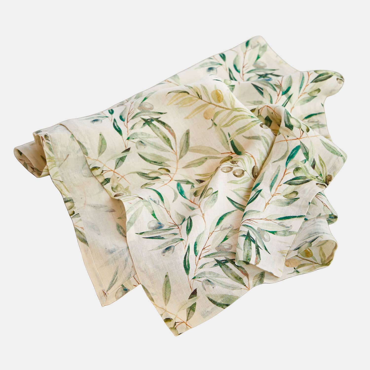 Camino de mesa Nolaria Mantel de lino color crema con diseño de hojas verdes, decoración natural para mesa de comedor