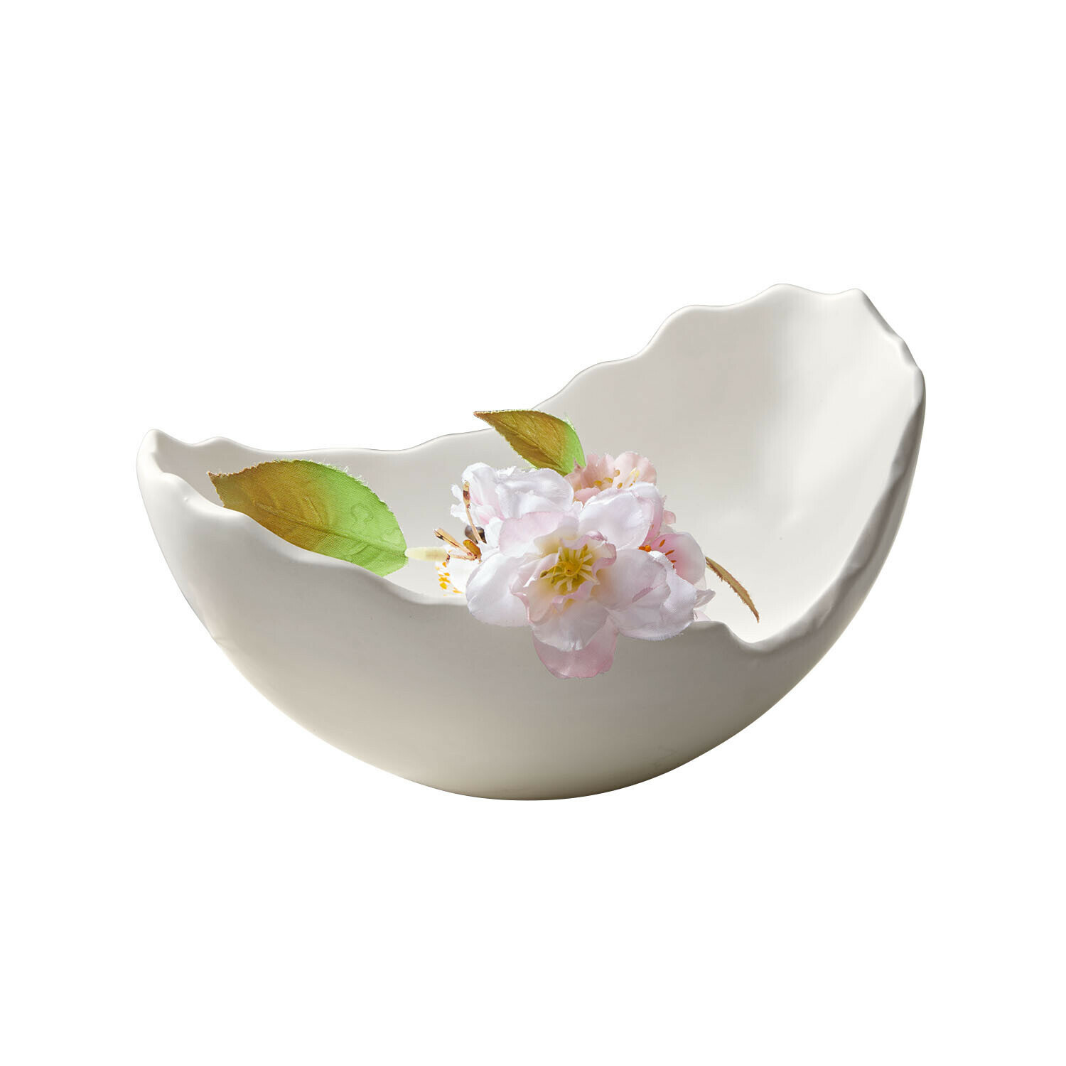 Cuenco Aureen Cuenco de cerámica blanca con forma irregular y decoración delicada de flores y hojas