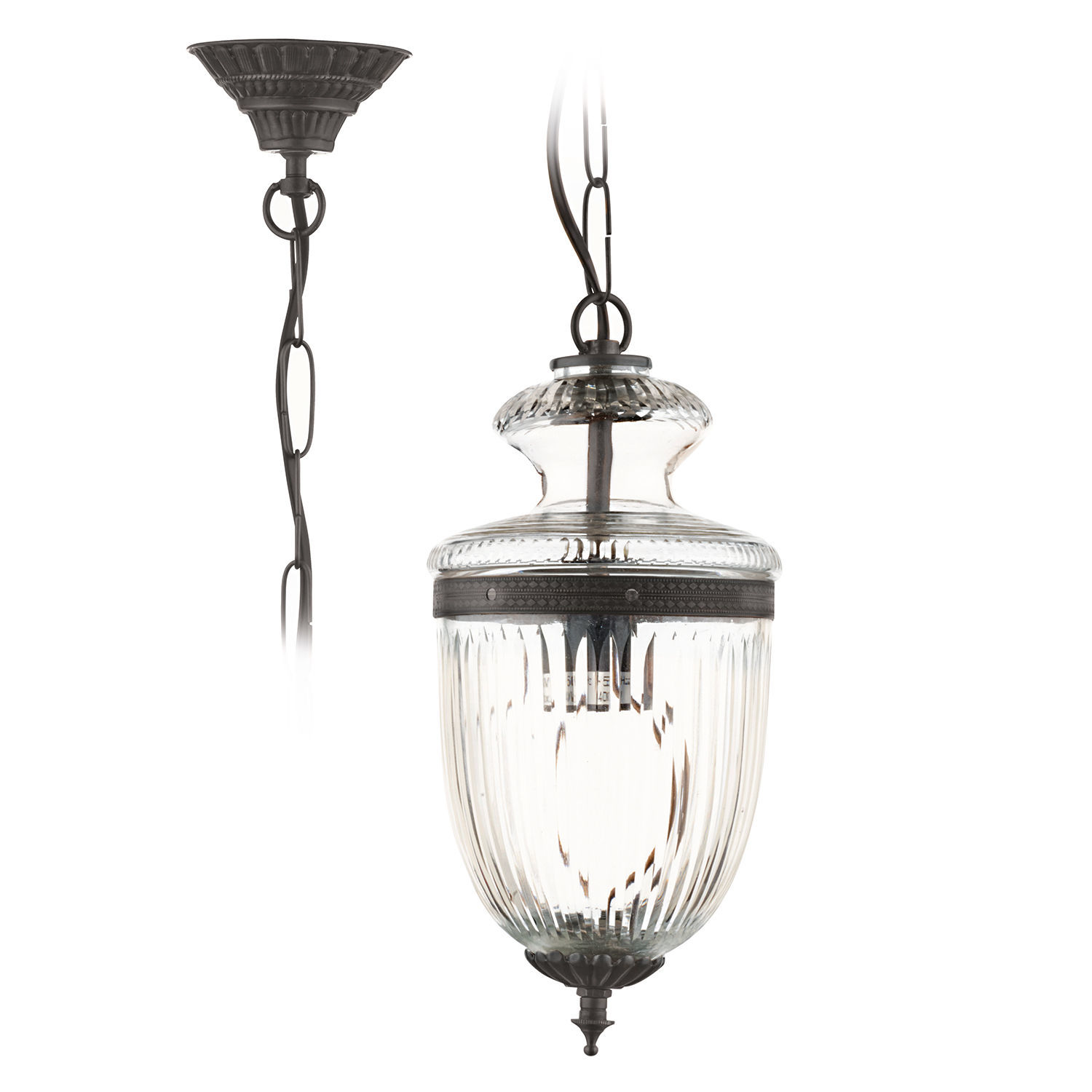 Lámpara colgante Marcel Lámpara colgante de vidrio con elementos metálicos negros, lámpara decorativa para techo
