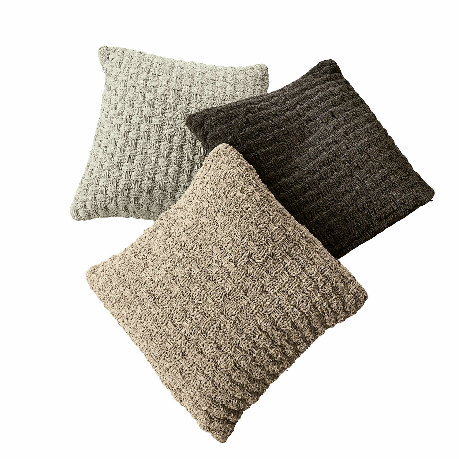 Set de 3 fundas de cojín Antier Conjunto de tres cojines decorativos de tejido trenzado en tonos beige y marrón