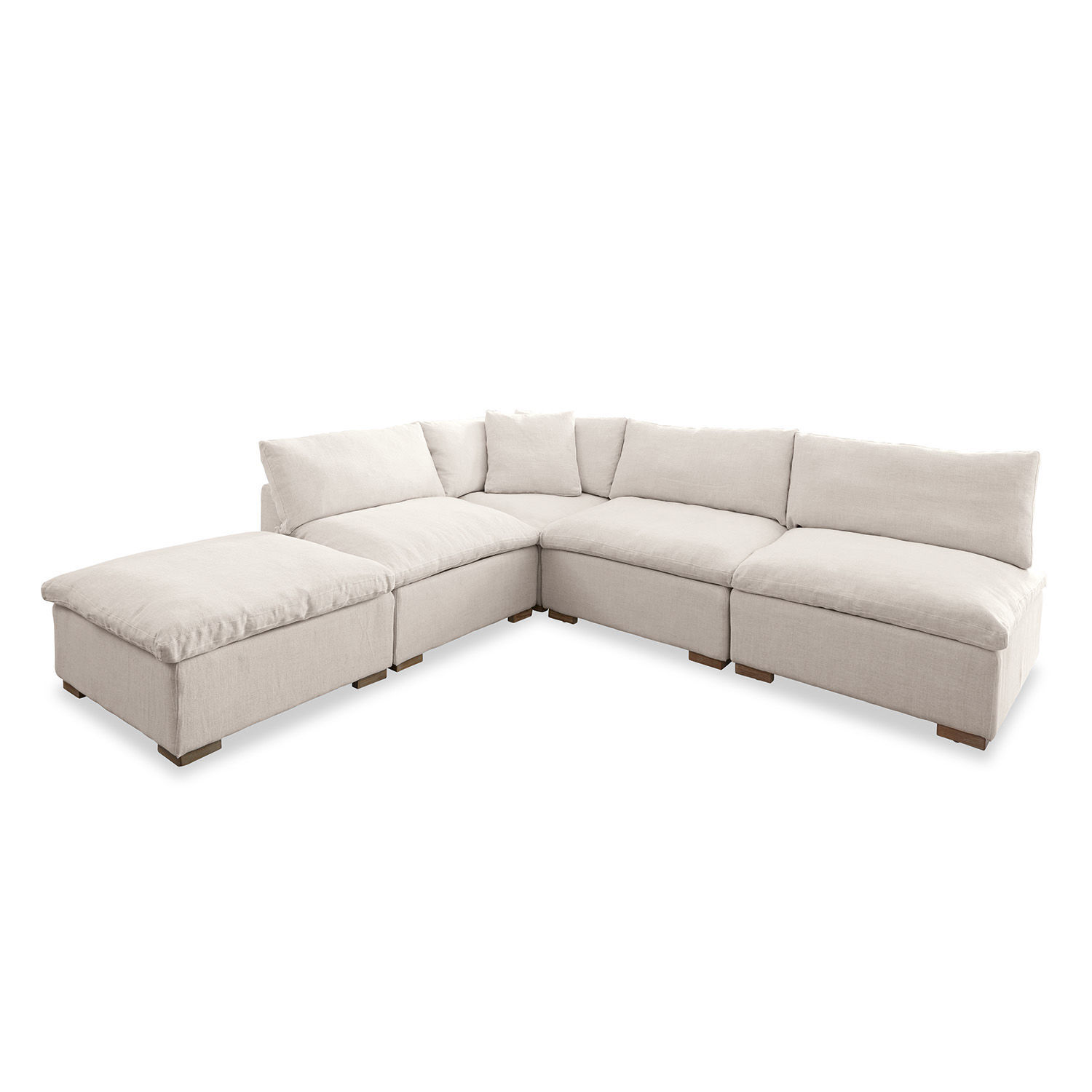 Sofá modular Baladou Sofá esquinero grande tapizado en beige claro con cojines suaves y patas de madera para sala moderna
